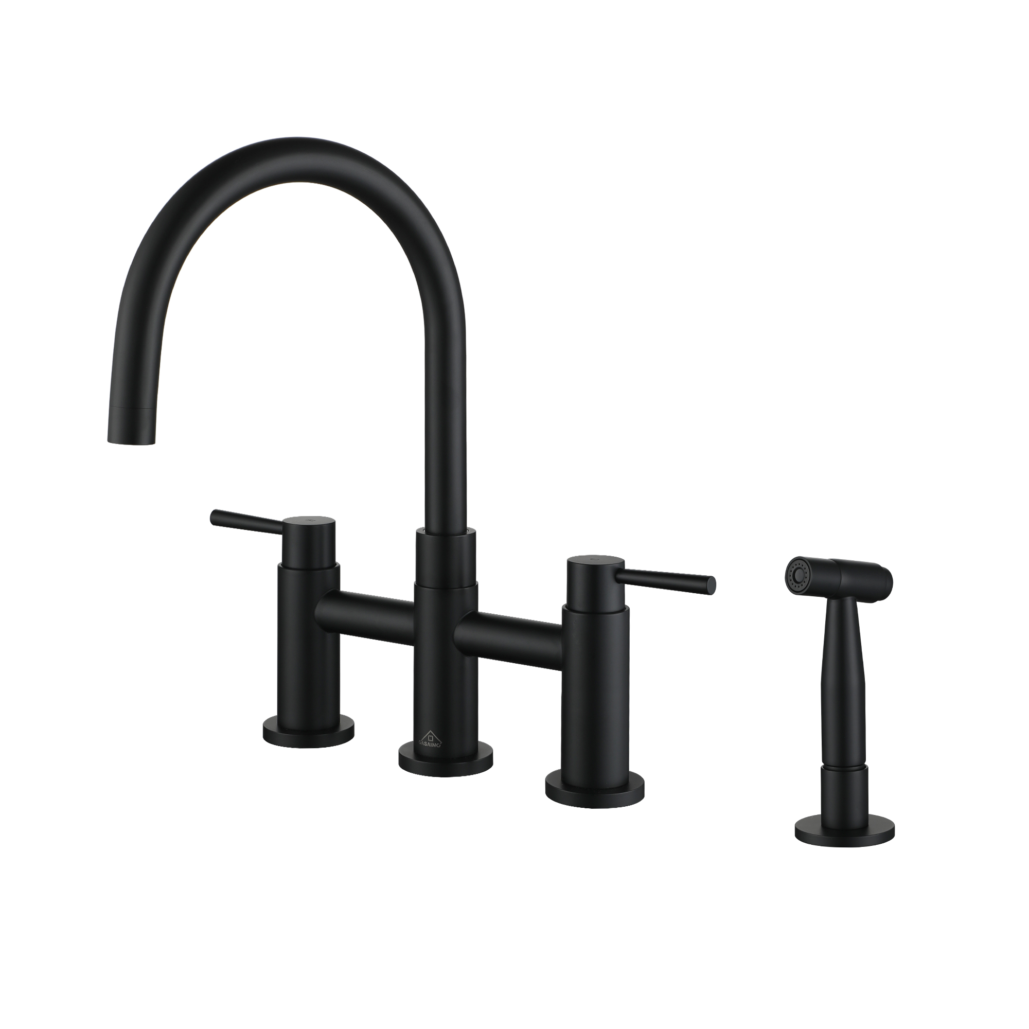 3 Hole Kitchen Faucet with Pull Down Sprayer and Faucet Side Sprayer Matte Black Brushed Gold Brushed Nickel