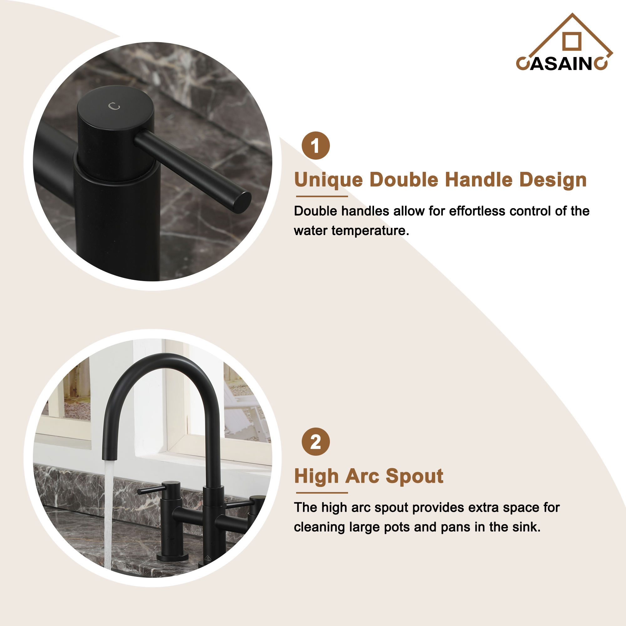 3 Hole Kitchen Faucet with Pull Down Sprayer and Faucet Side Sprayer Matte Black Brushed Gold Brushed Nickel