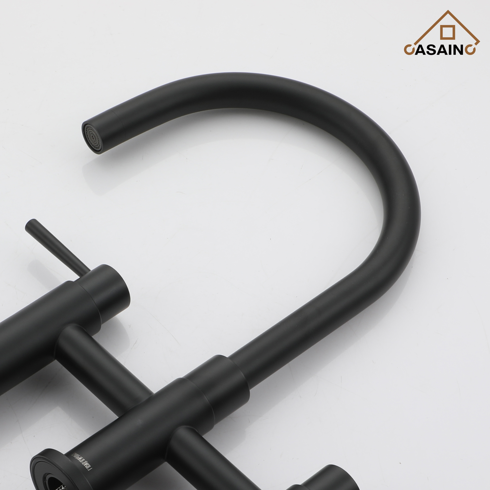 3 Hole Kitchen Faucet with Pull Down Sprayer and Faucet Side Sprayer Matte Black Brushed Gold Brushed Nickel