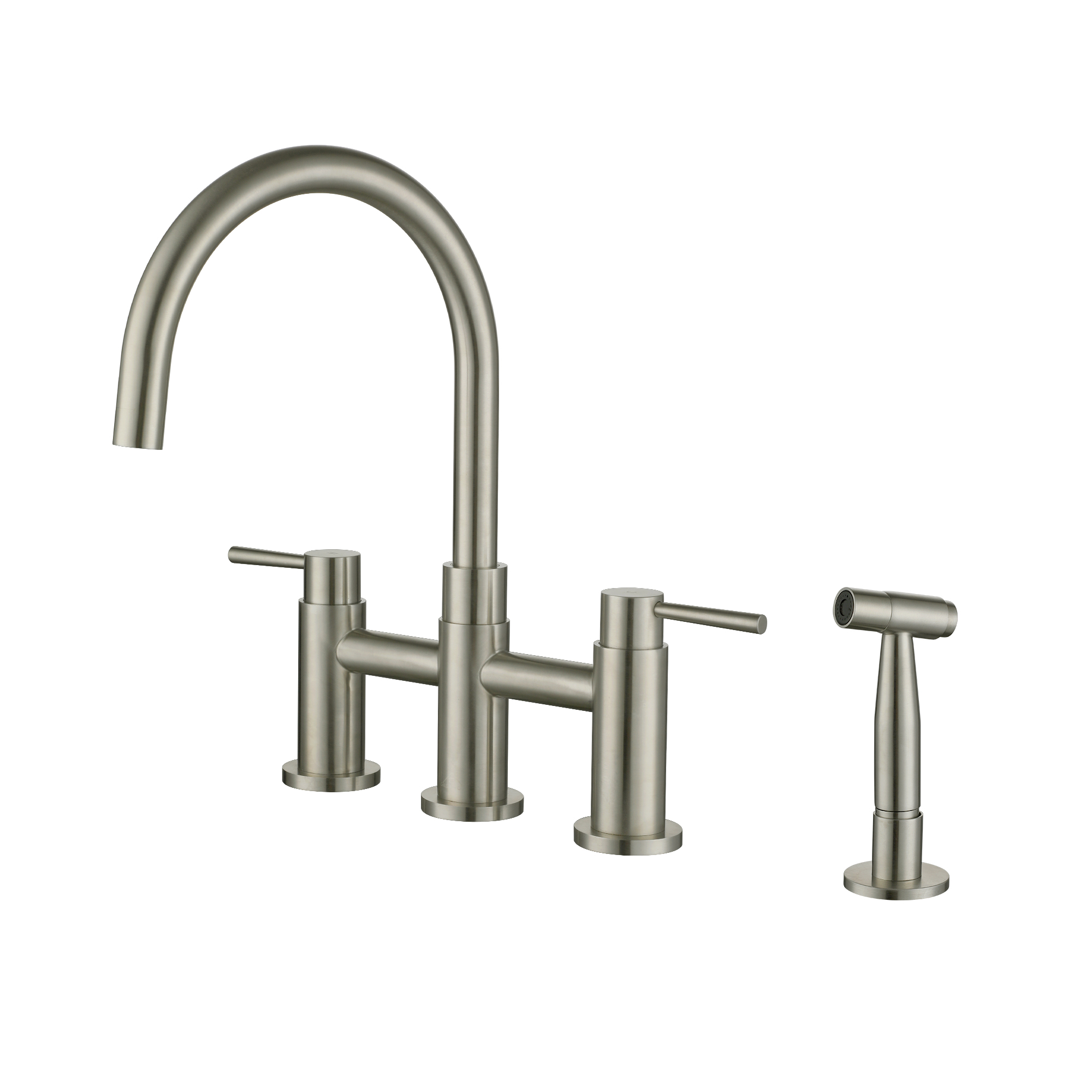 3 Hole Kitchen Faucet with Pull Down Sprayer and Faucet Side Sprayer Matte Black Brushed Gold Brushed Nickel