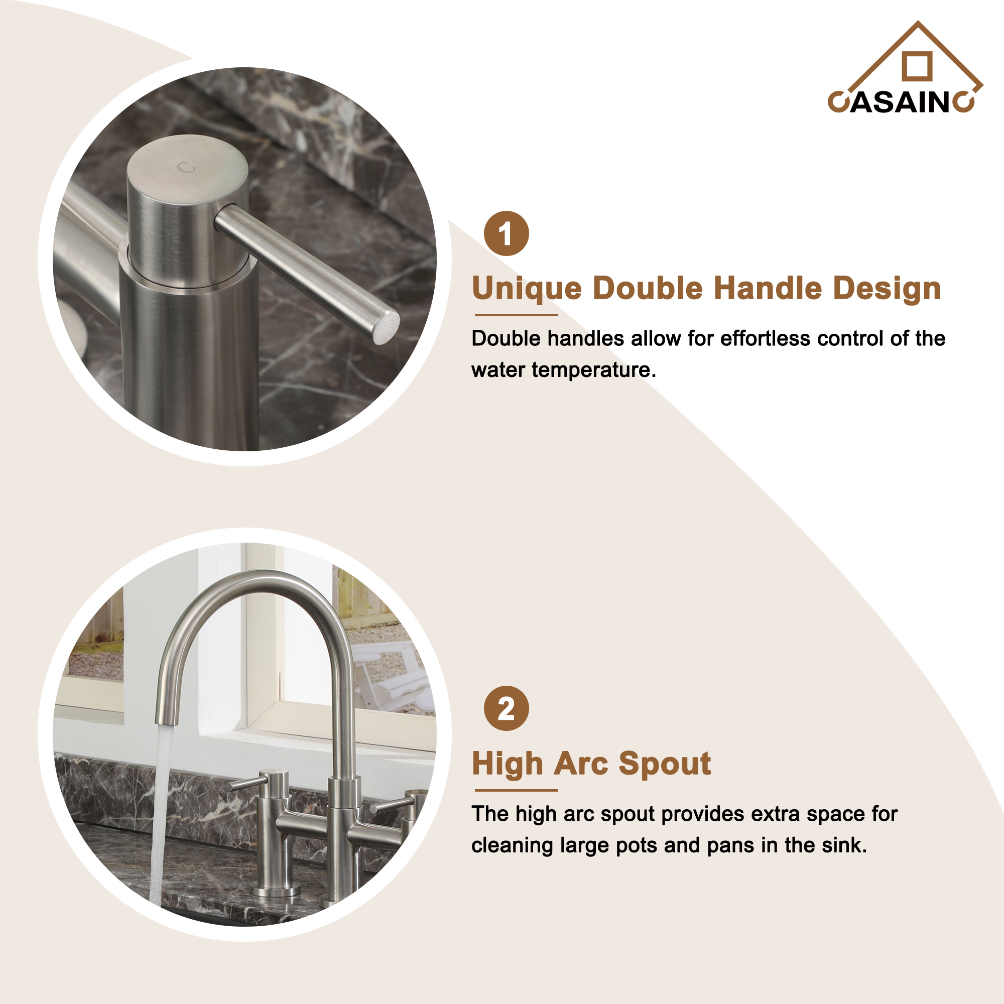 3 Hole Kitchen Faucet with Pull Down Sprayer and Faucet Side Sprayer Matte Black Brushed Gold Brushed Nickel