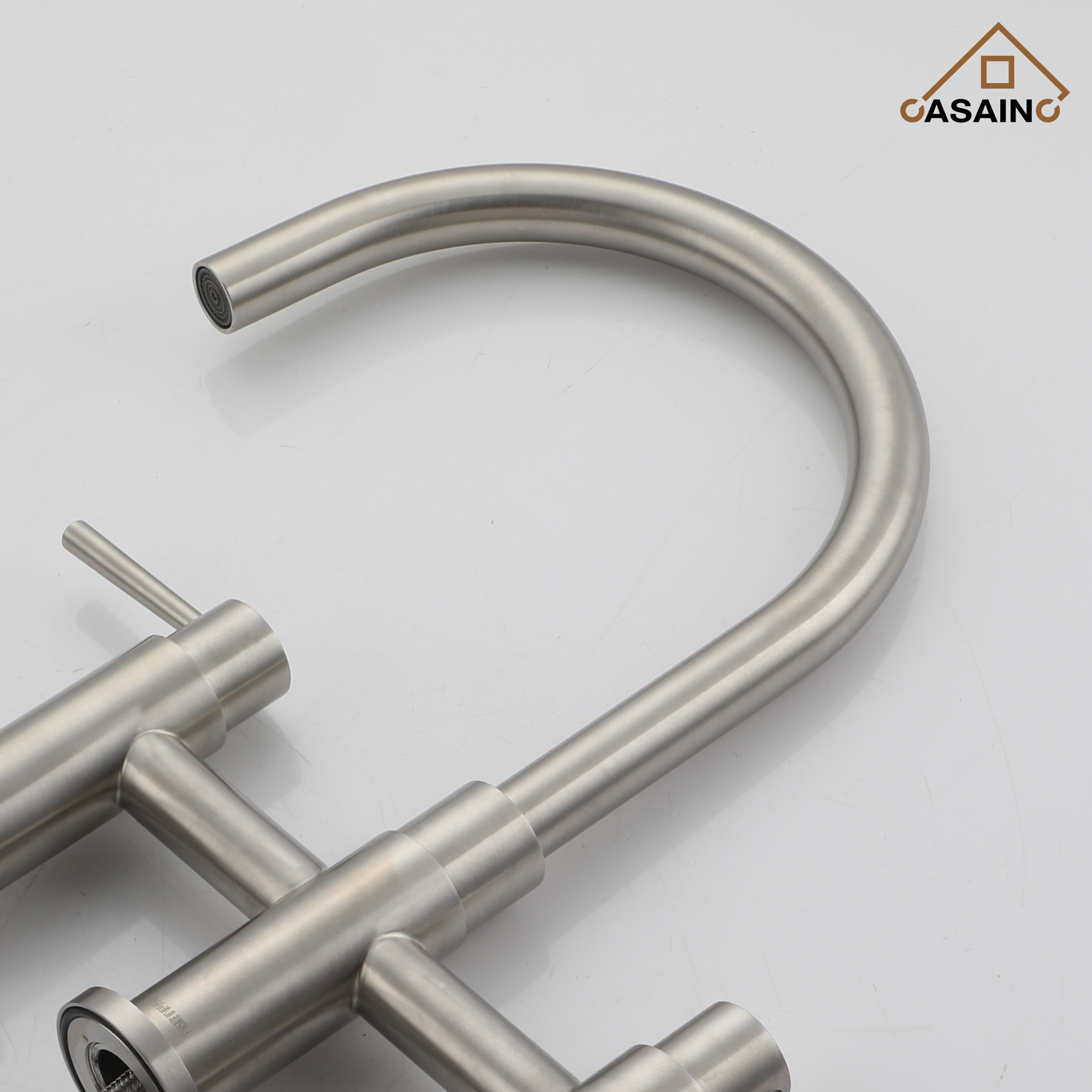 3 Hole Kitchen Faucet with Pull Down Sprayer and Faucet Side Sprayer Matte Black Brushed Gold Brushed Nickel