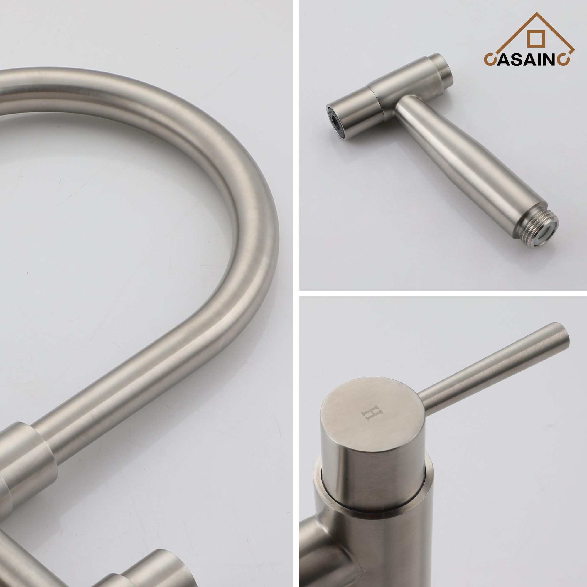 3 Hole Kitchen Faucet with Pull Down Sprayer and Faucet Side Sprayer Matte Black Brushed Gold Brushed Nickel