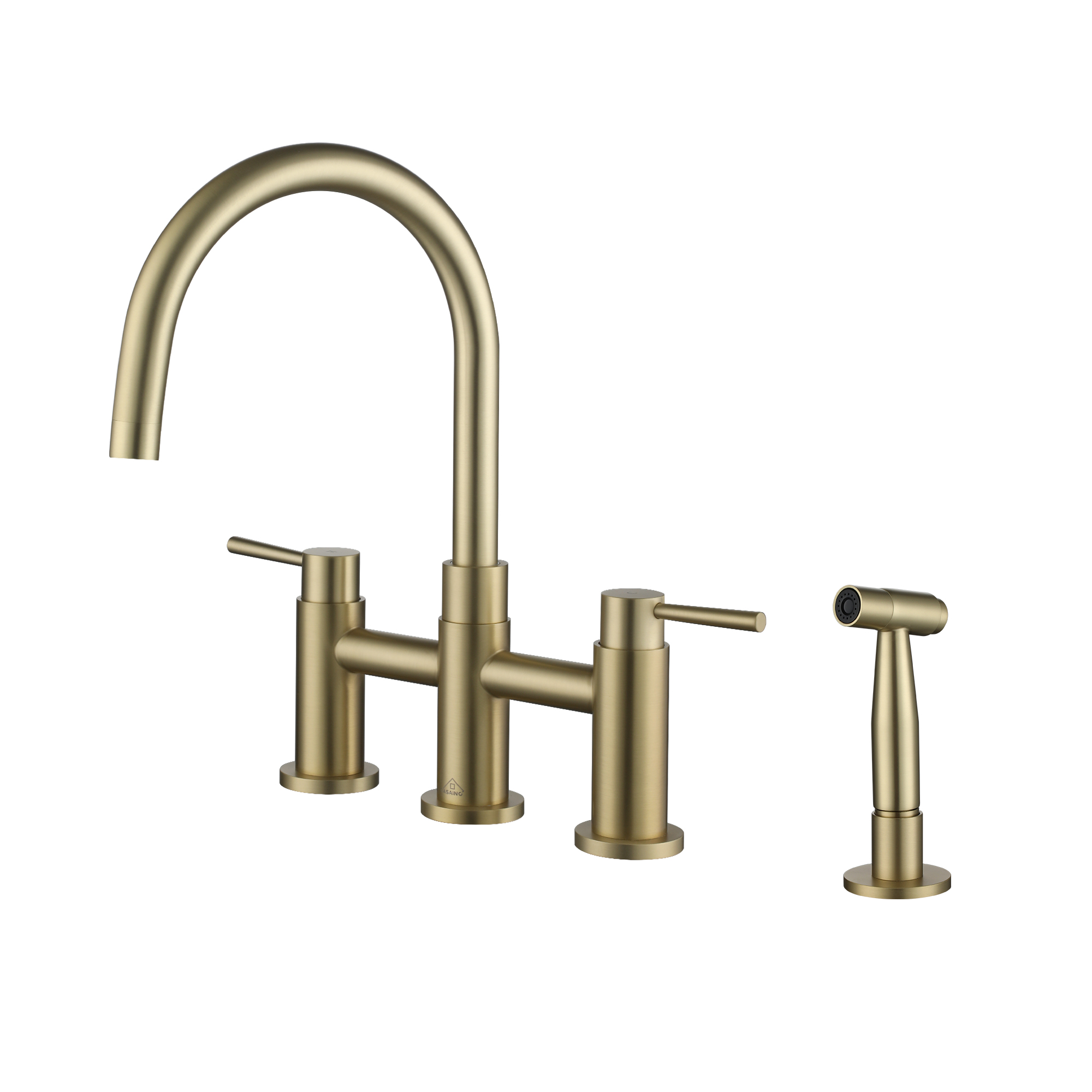 3 Hole Kitchen Faucet with Pull Down Sprayer and Faucet Side Sprayer Matte Black Brushed Gold Brushed Nickel