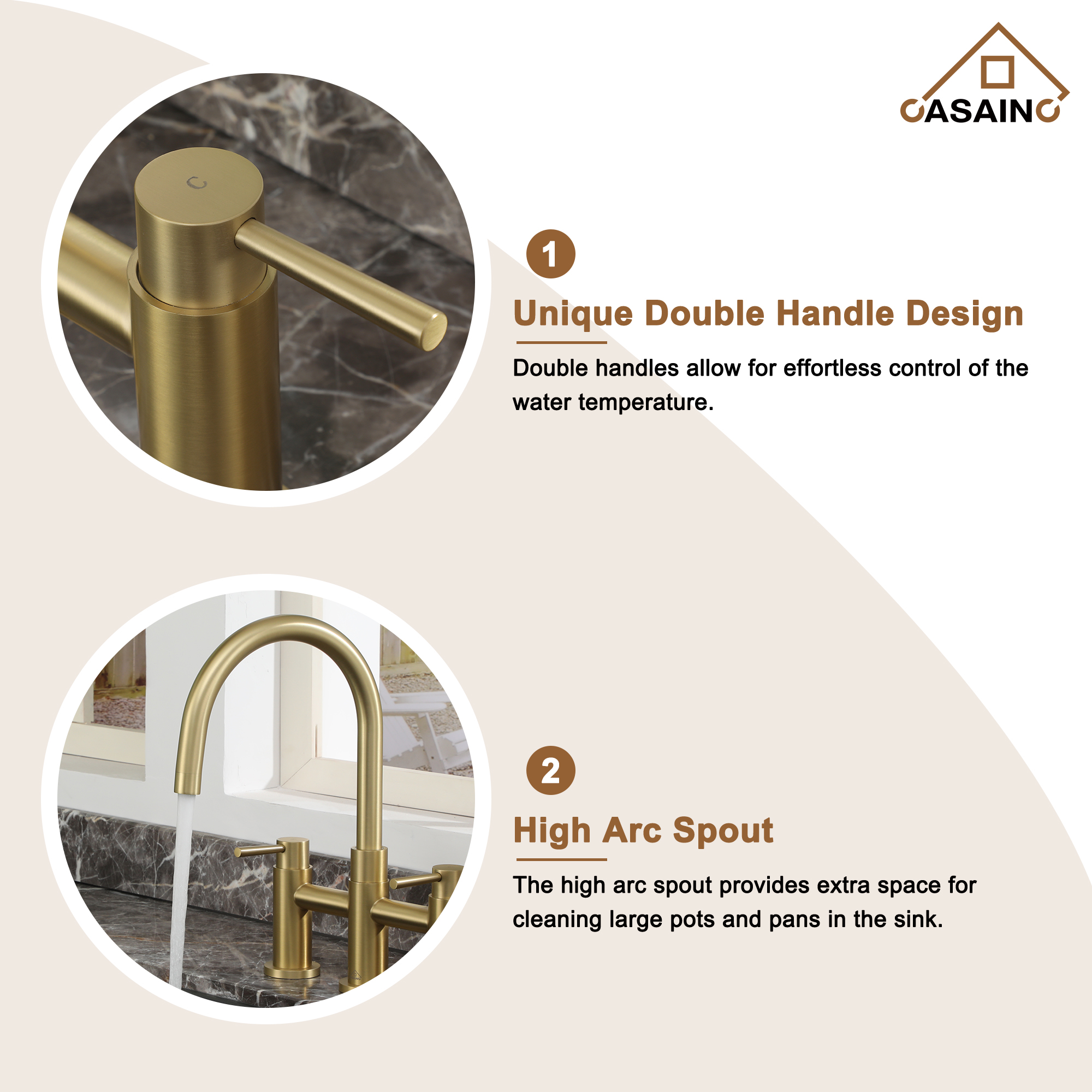 3 Hole Kitchen Faucet with Pull Down Sprayer and Faucet Side Sprayer Matte Black Brushed Gold Brushed Nickel