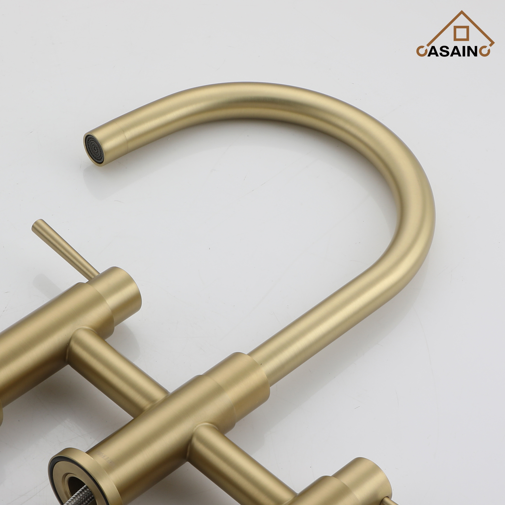 3 Hole Kitchen Faucet with Pull Down Sprayer and Faucet Side Sprayer Matte Black Brushed Gold Brushed Nickel