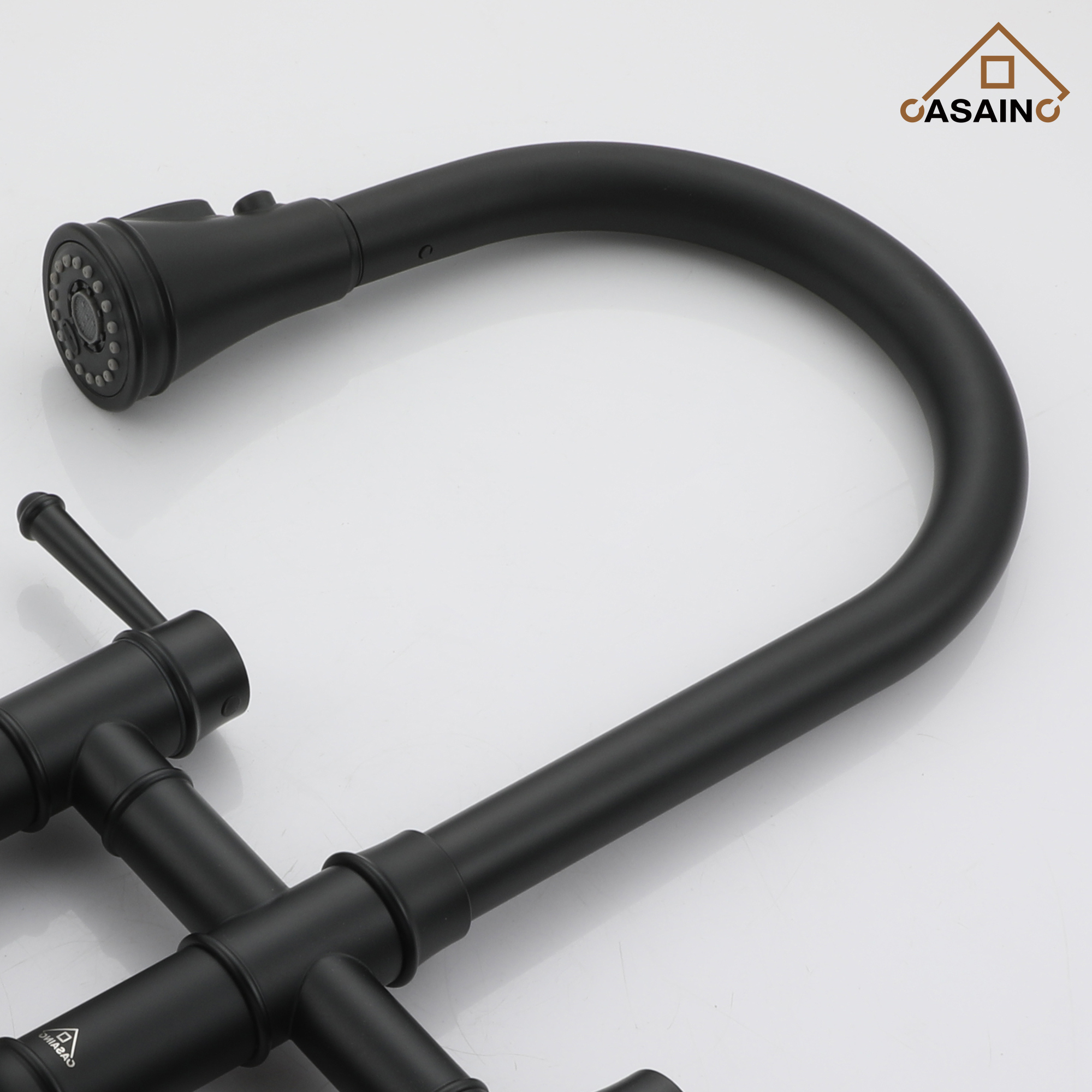 3 Hole Kitchen Faucet with Pull Down Sprayer 3 Modes Bridge Faucet