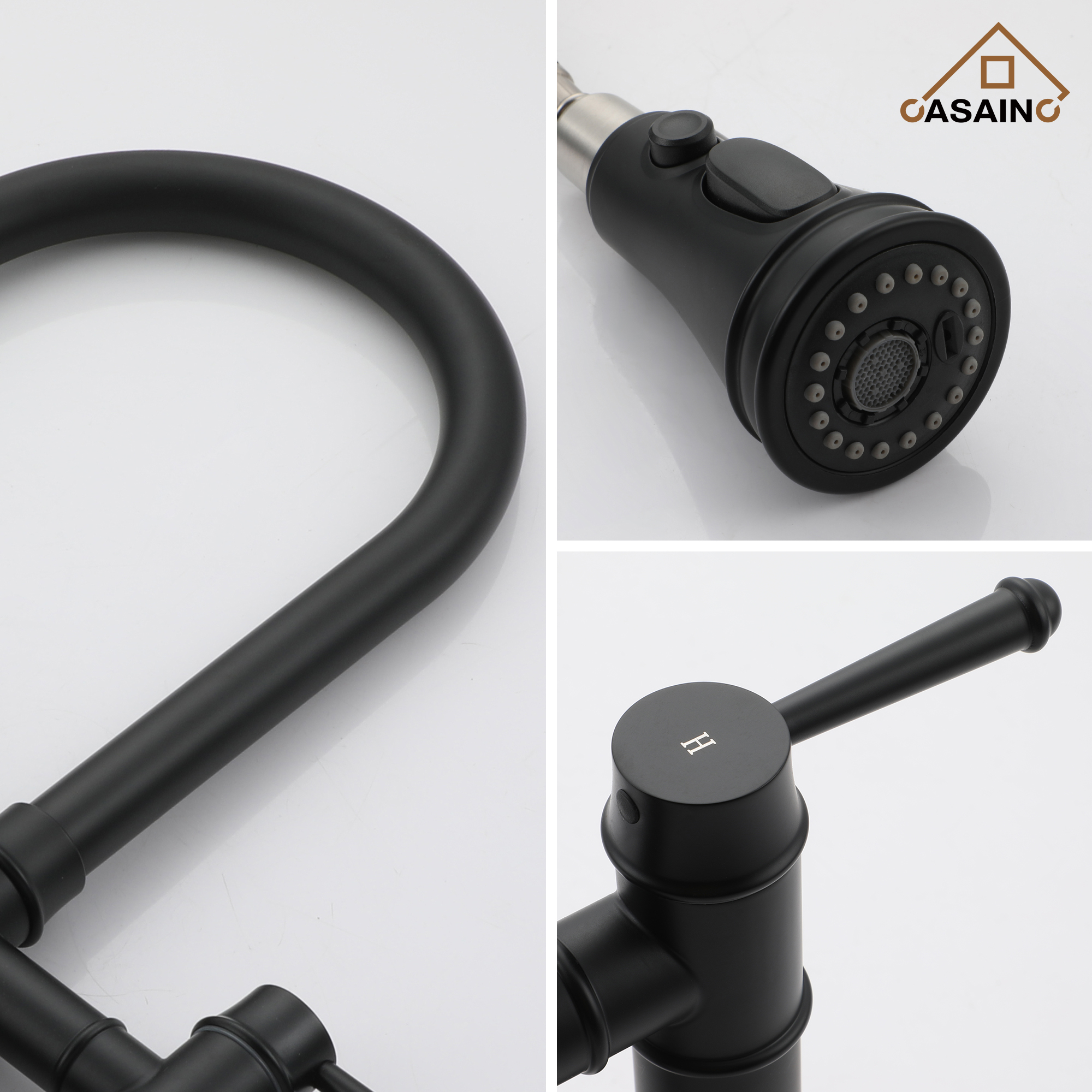 3 Hole Kitchen Faucet with Pull Down Sprayer 3 Modes Bridge Faucet