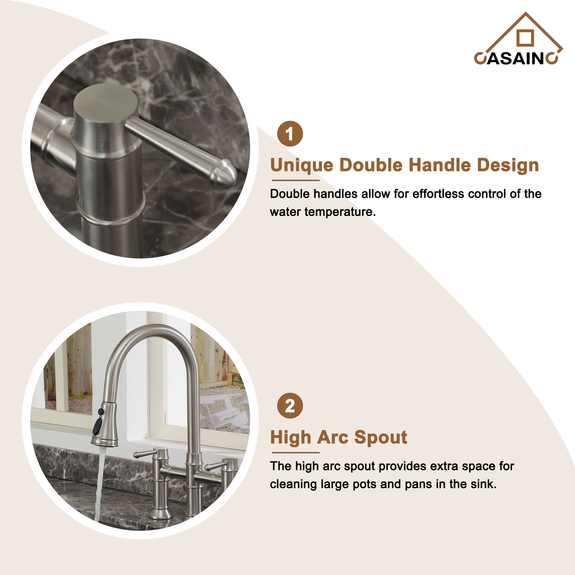 3 Hole Kitchen Faucet with Pull Down Sprayer 3 Modes Bridge Faucet