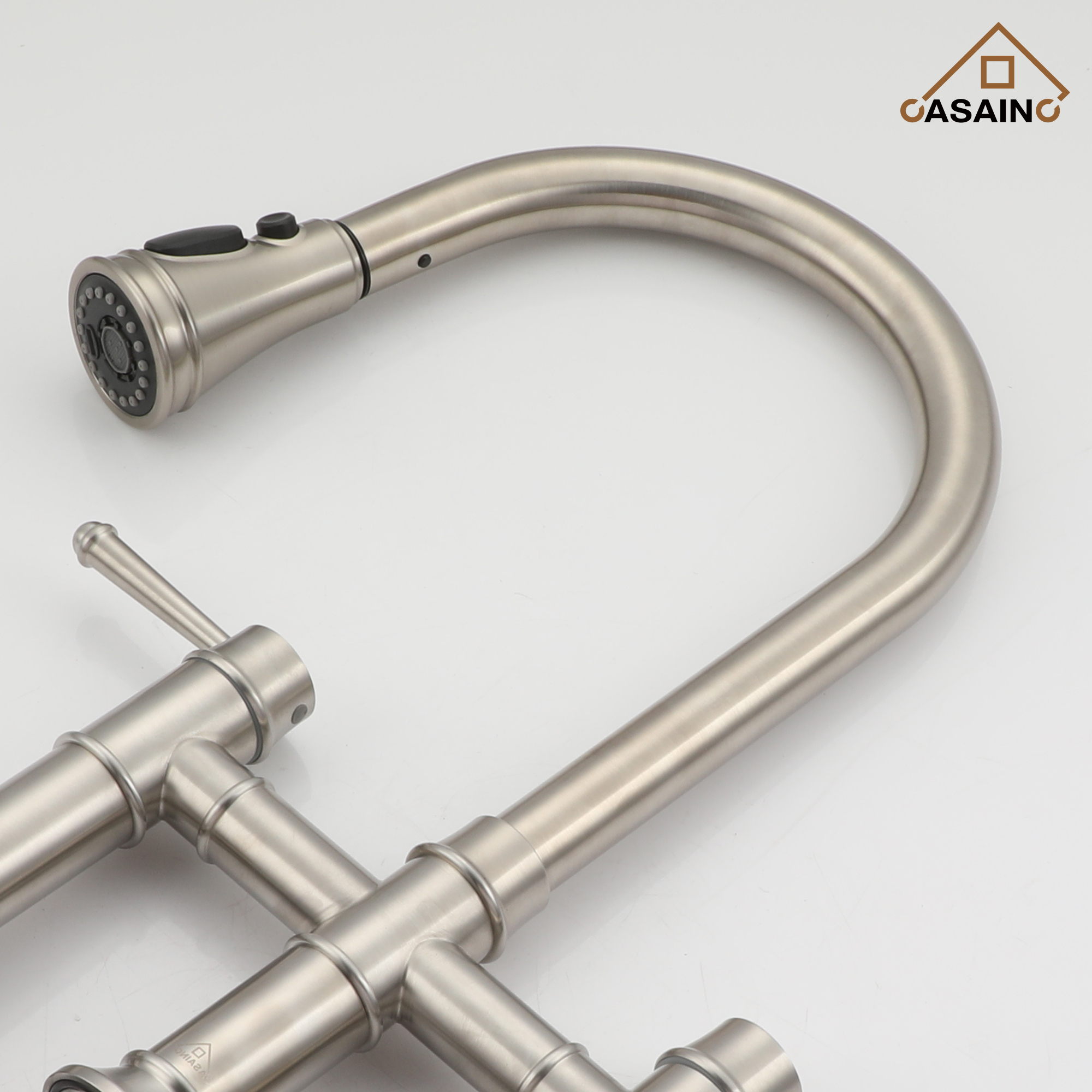 3 Hole Kitchen Faucet with Pull Down Sprayer 3 Modes Bridge Faucet