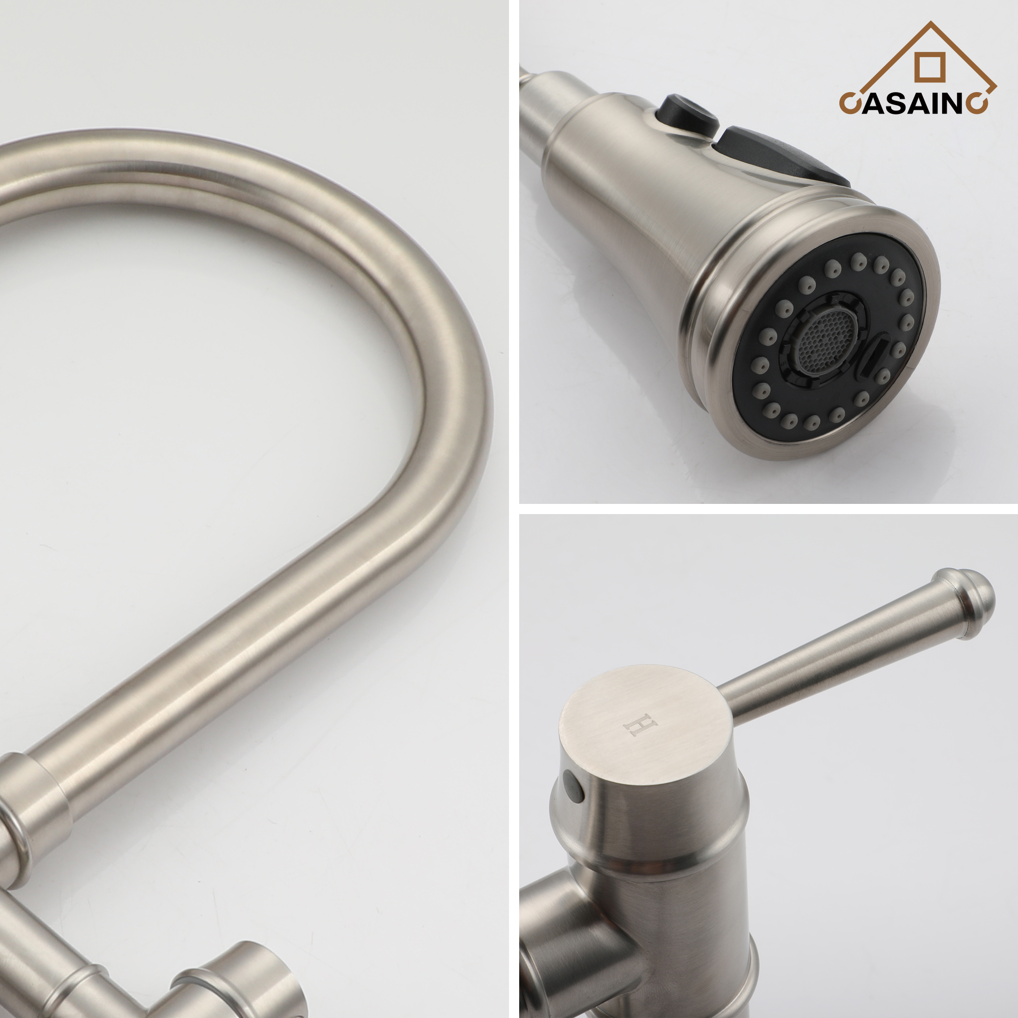 3 Hole Kitchen Faucet with Pull Down Sprayer 3 Modes Bridge Faucet