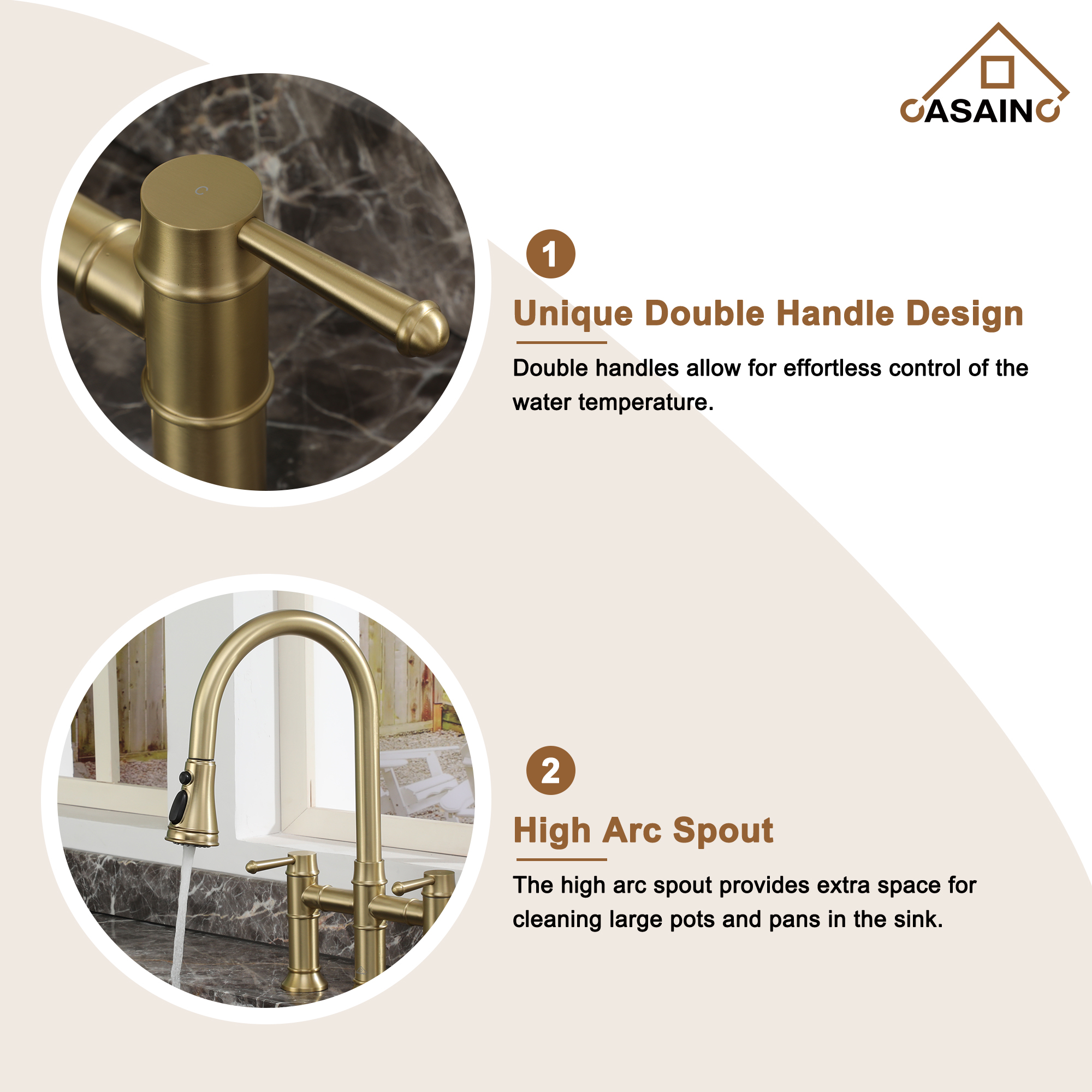 3 Hole Kitchen Faucet with Pull Down Sprayer 3 Modes Bridge Faucet