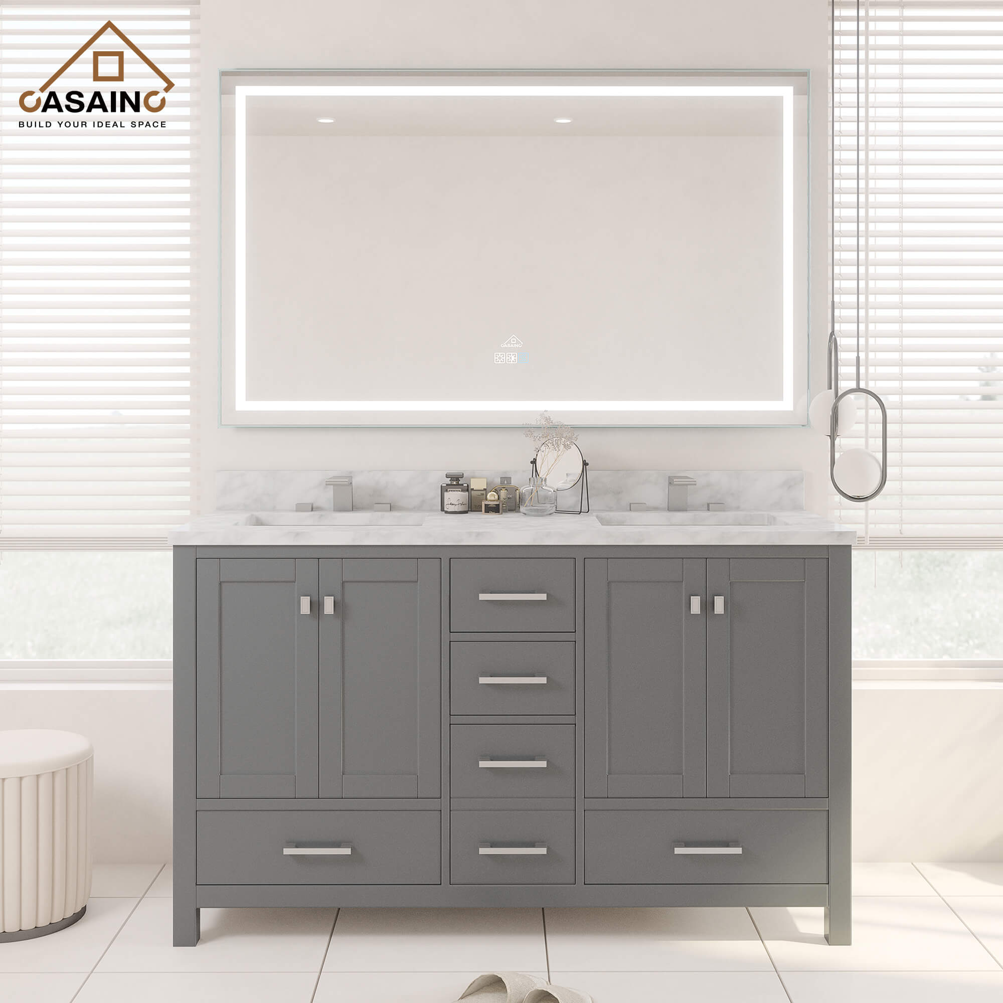 CASAINC Wall Mounted Modern LED Bathroom Mirror, Dimmable and Anti-Fog (60-in L × 36-in W)-CASAINC