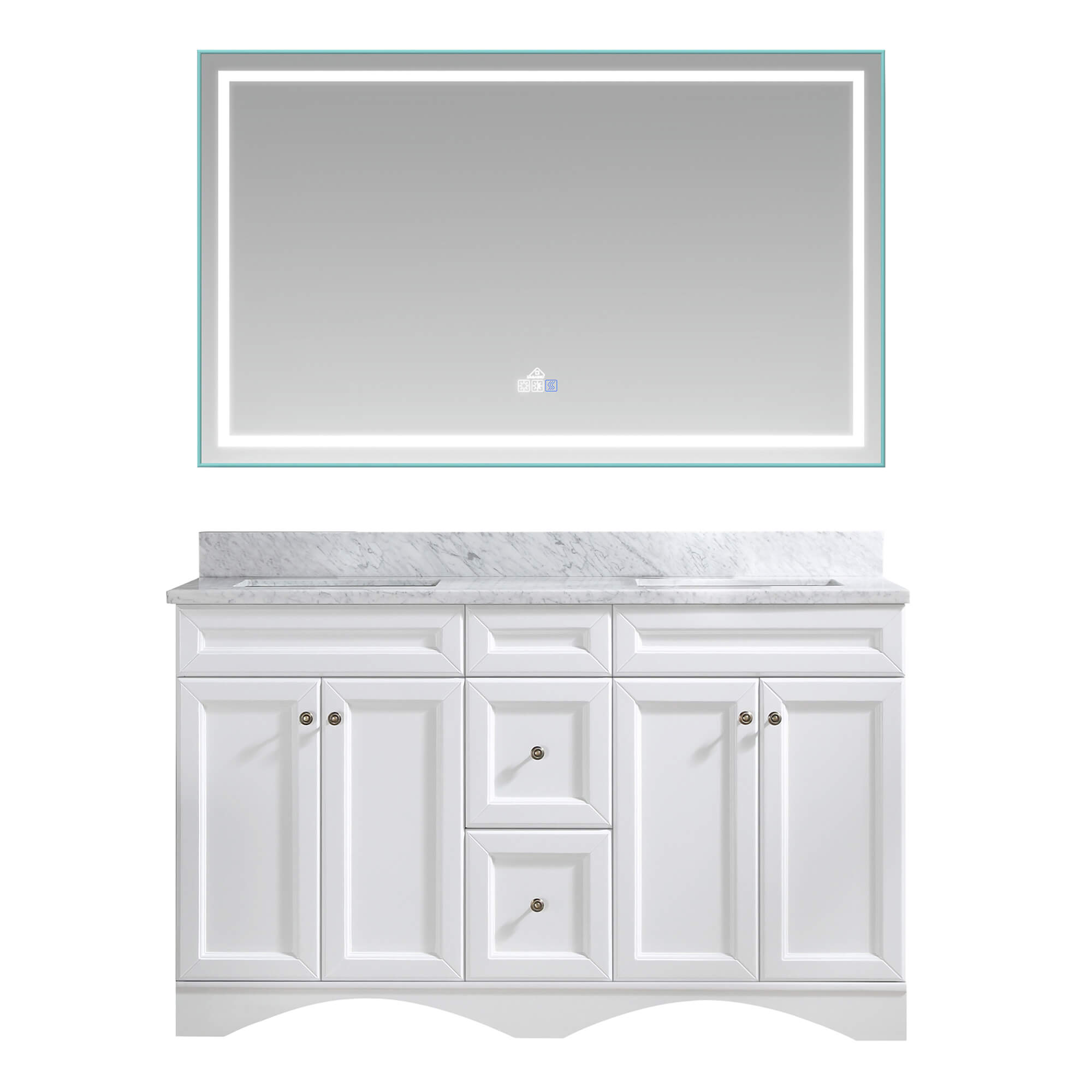 CASAINC 60 x 22 x 35.4 in. Solid Wood Bath Vanity with Marble Top and Backsplash in Gray/White (No/With Mirror)-CASAINC