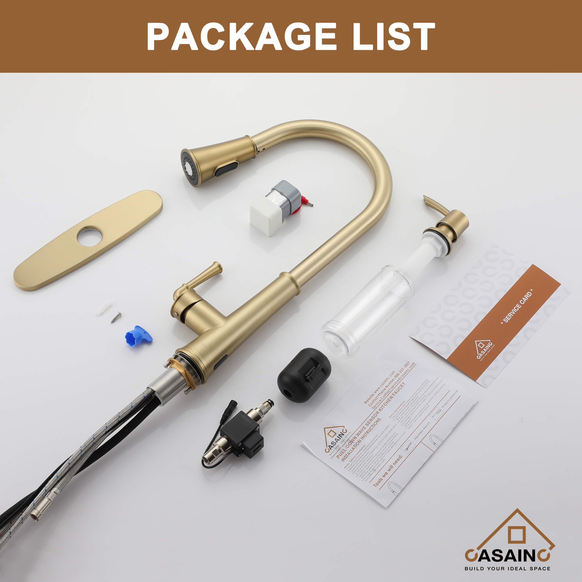 CASAINC Infrared Induction touchless pull down single handle Kitchen Faucet With LED Function in Matte Black/1.8gpm, soap dispenser contain-CASAINC