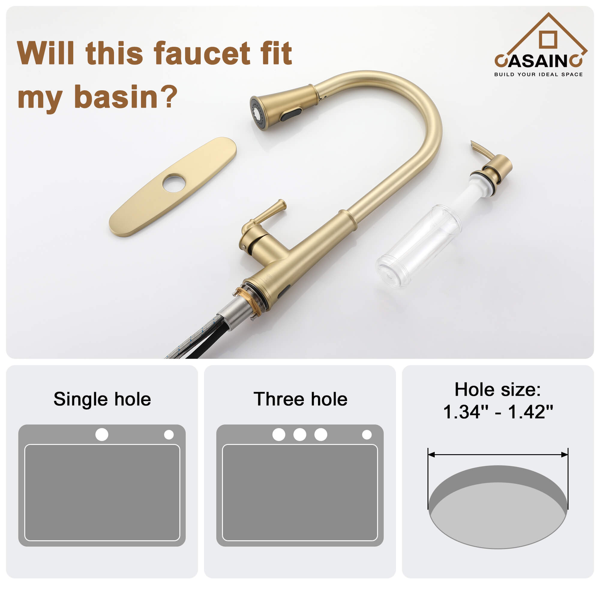 CASAINC Infrared Induction touchless pull down single handle Kitchen Faucet With LED Function in Matte Black/1.8gpm, soap dispenser contain-CASAINC