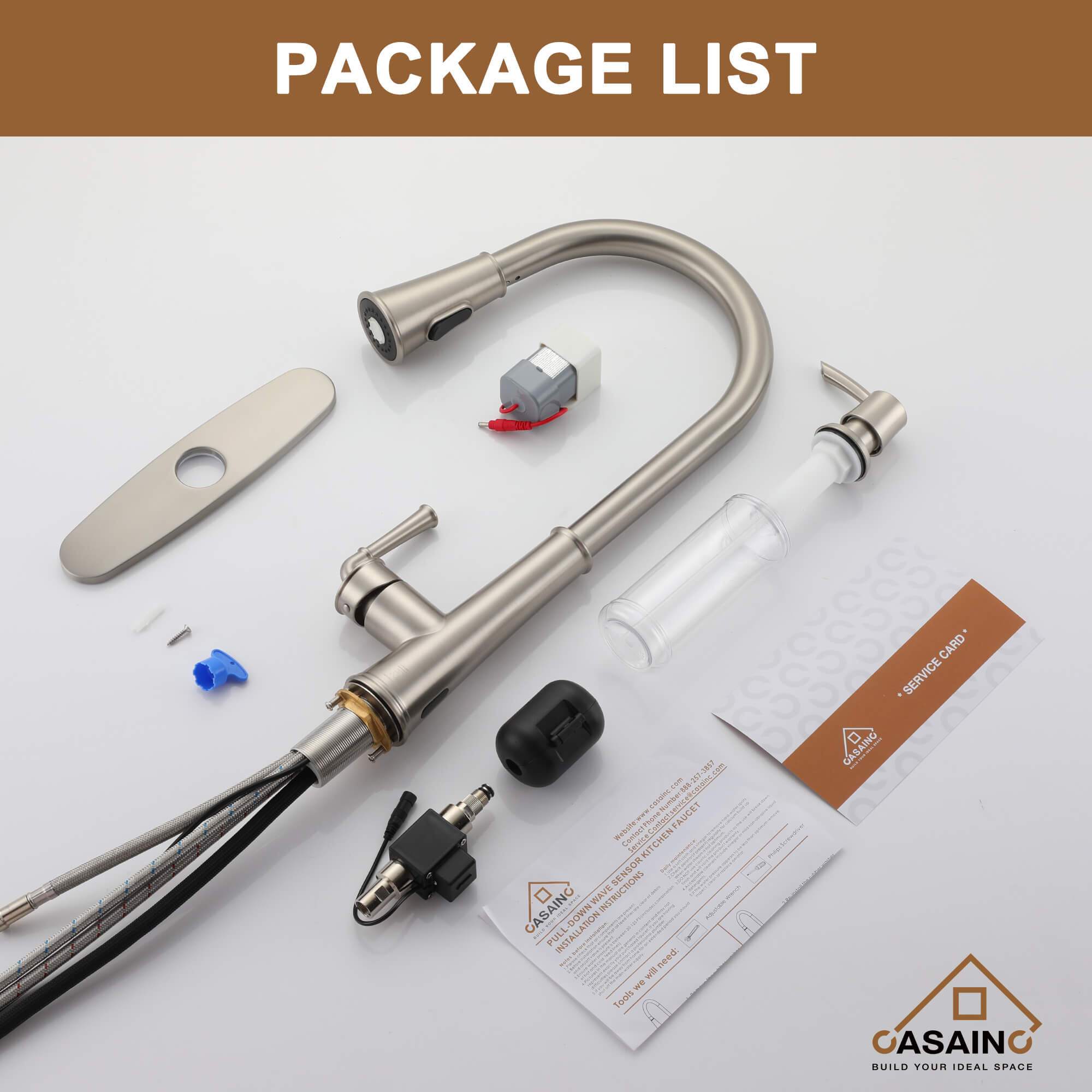 CASAINC Infrared Induction touchless pull down single handle Kitchen Faucet With LED Function in Matte Black/1.8gpm, soap dispenser contain-CASAINC