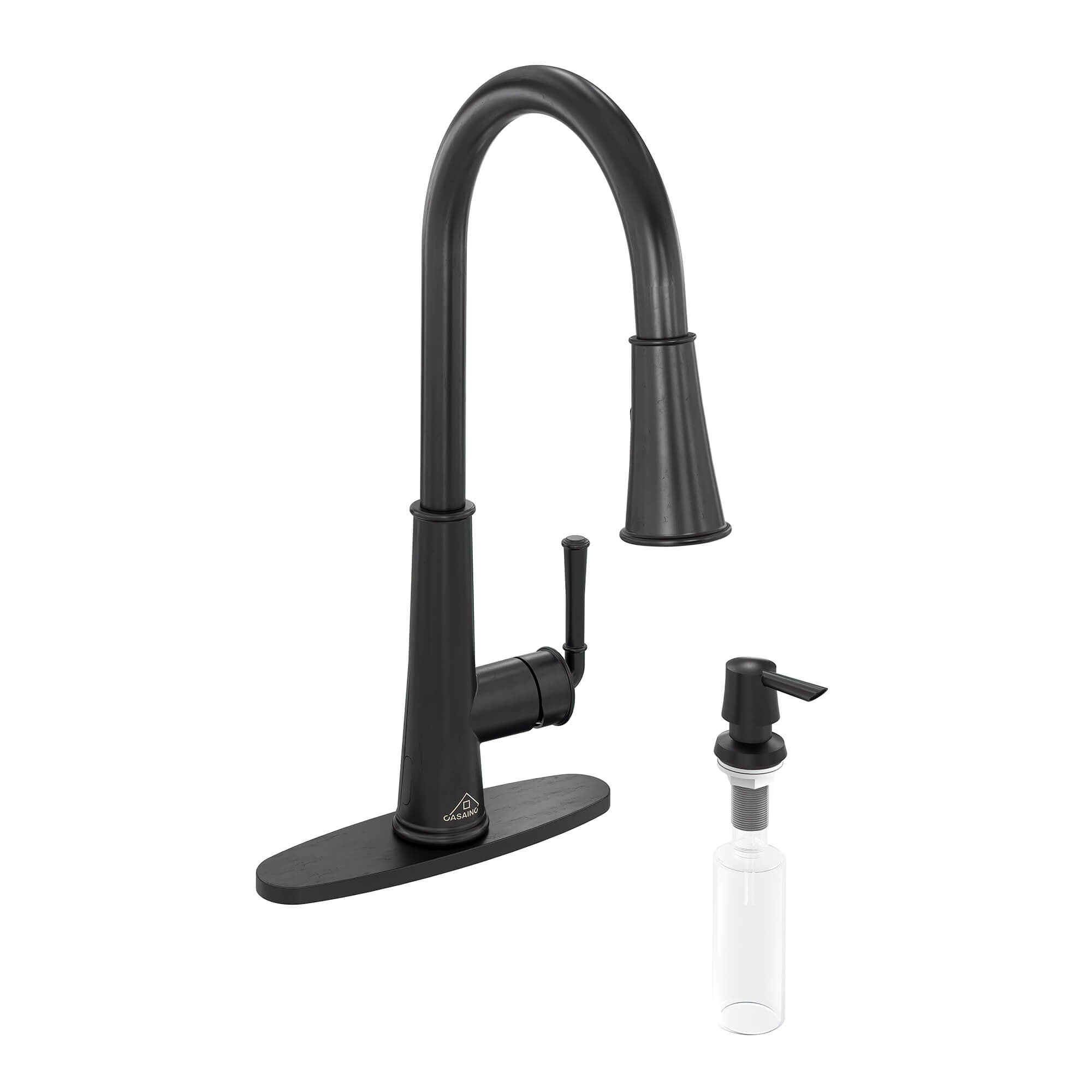 CASAINC Infrared Induction touchless pull down single handle Kitchen Faucet With LED Function in Matte Black/1.8gpm, soap dispenser contain water temperature NO water waste