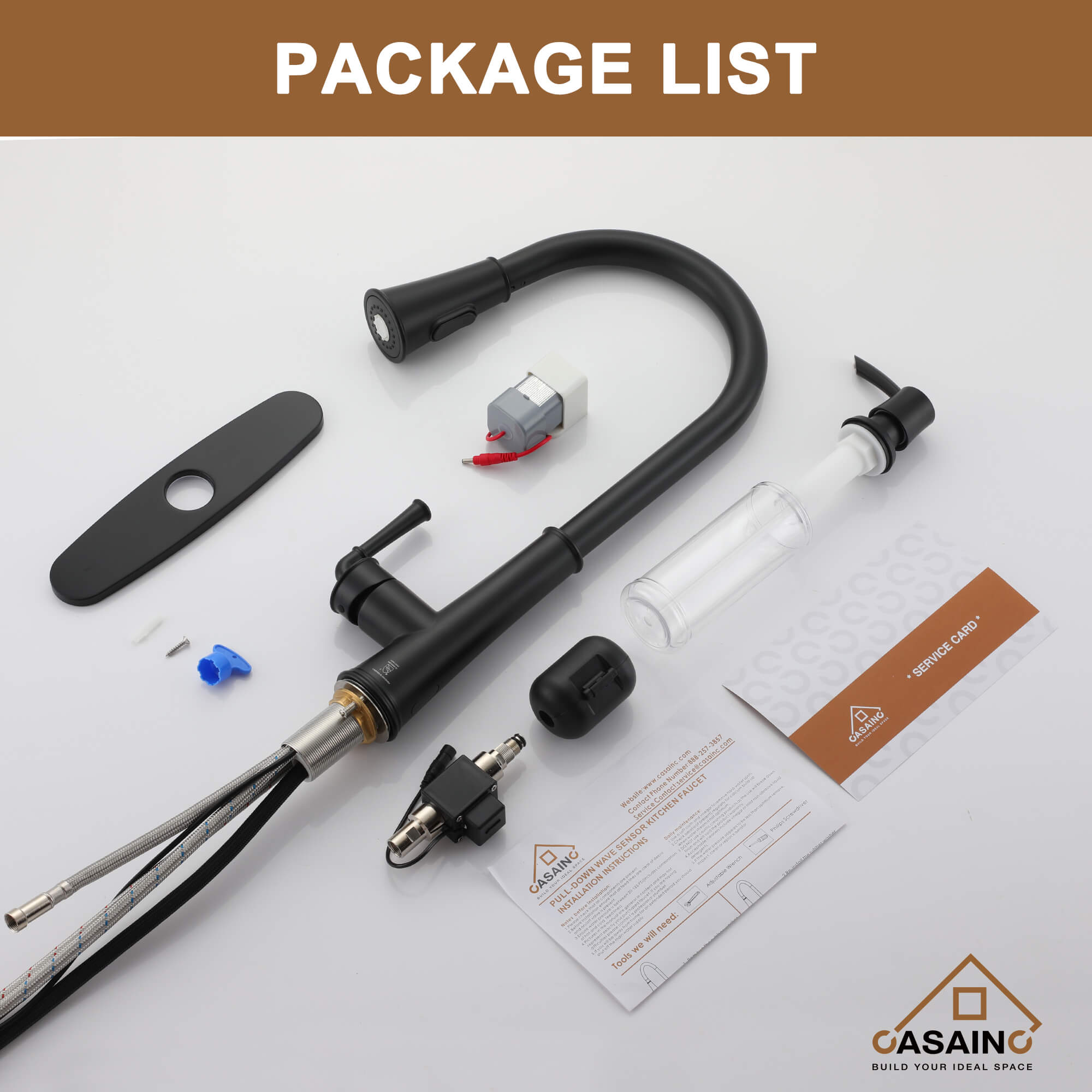 CASAINC Infrared Induction touchless pull down single handle Kitchen Faucet With LED Function in Matte Black/1.8gpm, soap dispenser contain-CASAINC