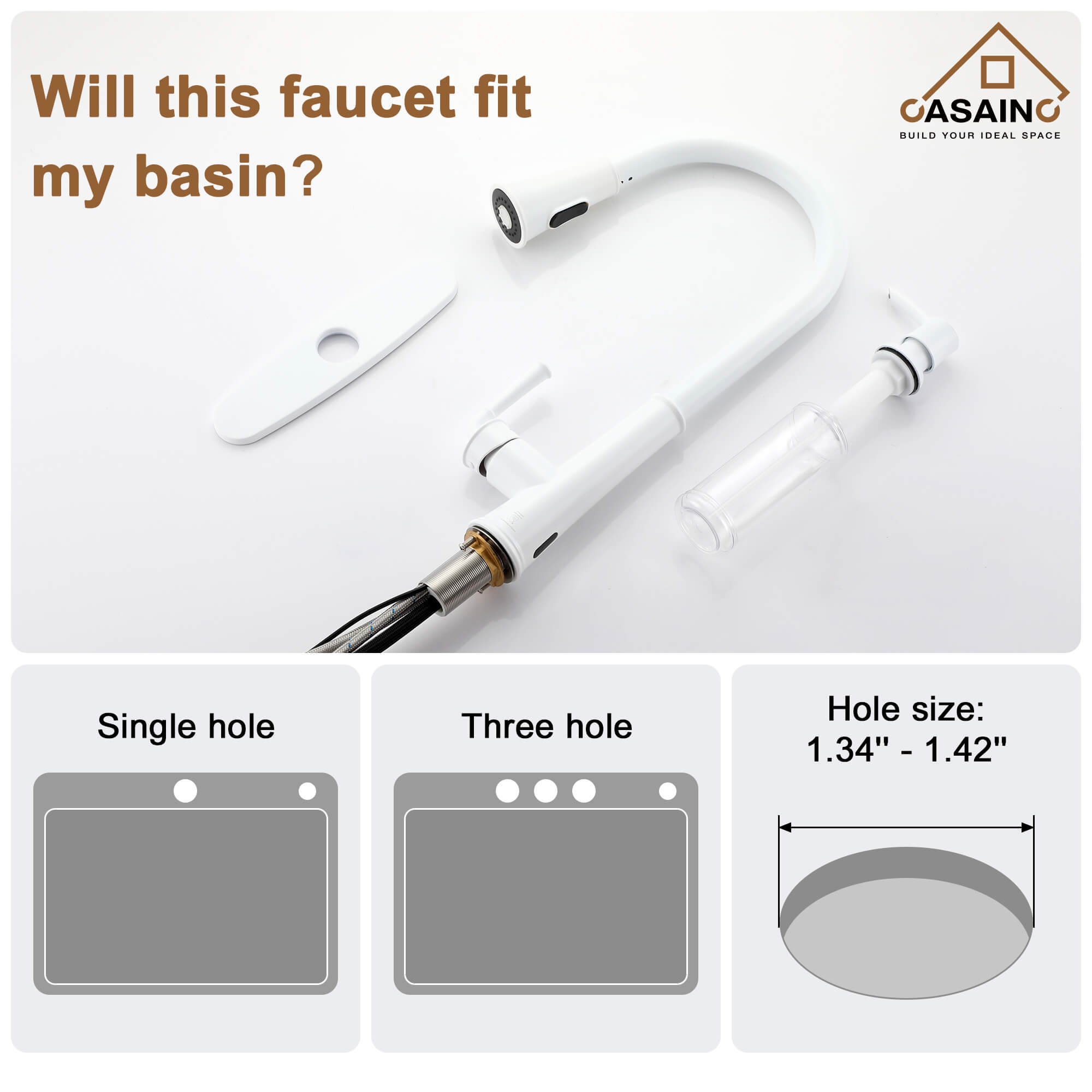 CASAINC Infrared Induction touchless pull down single handle Kitchen Faucet With LED Function in Matte Black/1.8gpm, soap dispenser contain-CASAINC