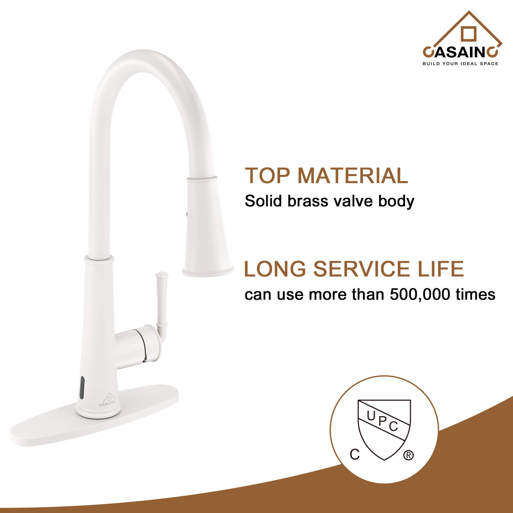 CASAINC Infrared Induction touchless pull down single handle Kitchen Faucet With LED Function in Matte Black/1.8gpm, soap dispenser contain-CASAINC