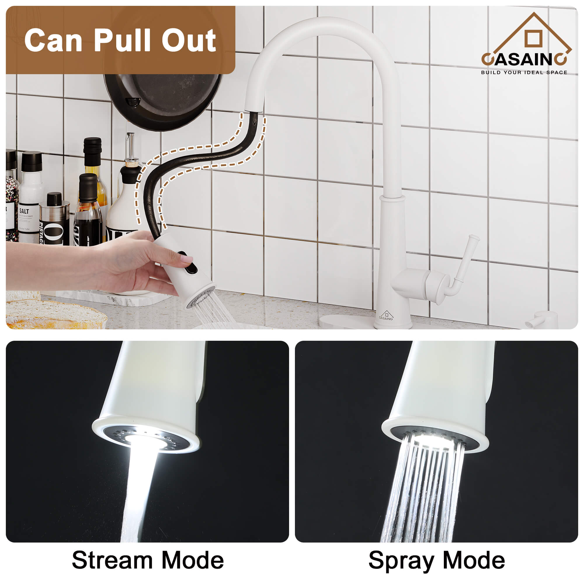 CASAINC Infrared Induction touchless pull down single handle Kitchen Faucet With LED Function in Matte Black/1.8gpm, soap dispenser contain-CASAINC