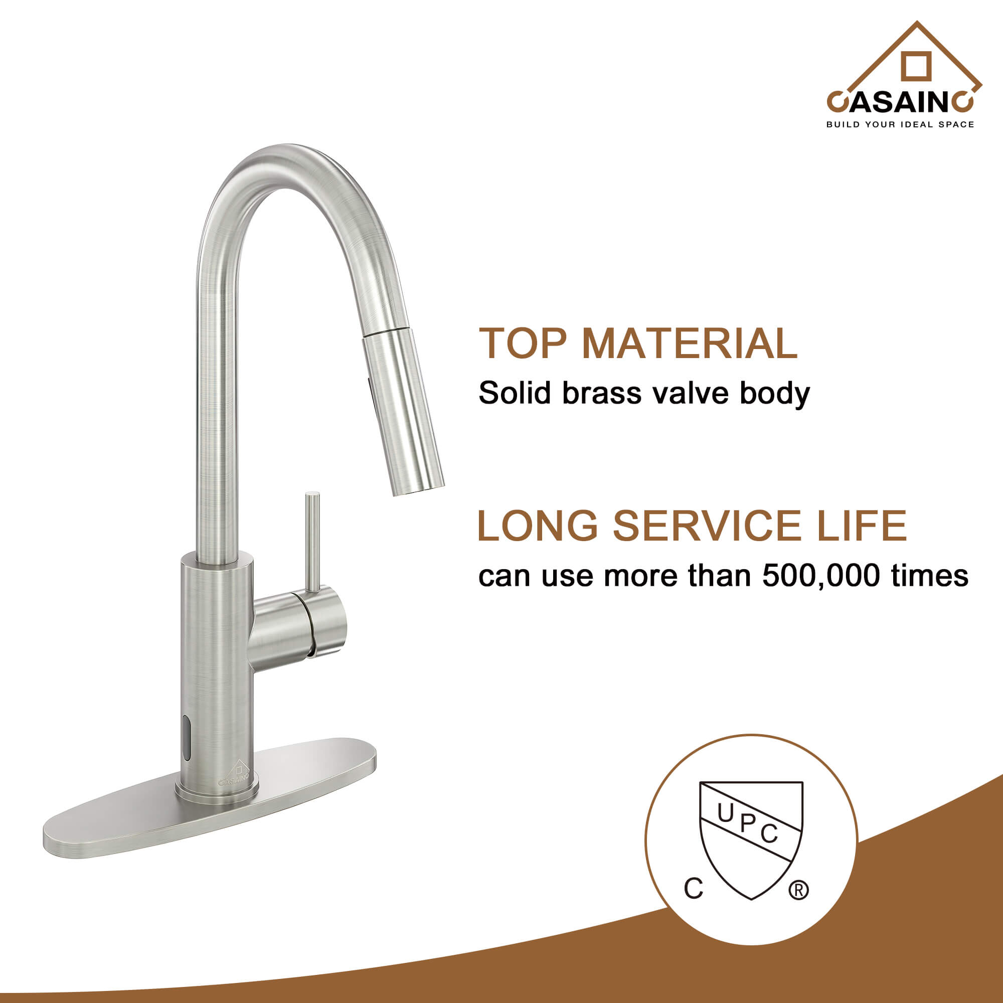 CASAINC Infrared Induction touchless pull down single handle Kitchen Faucet With LED Function in Matte Black/1.8gpm, soap dispenser contain-CASAINC