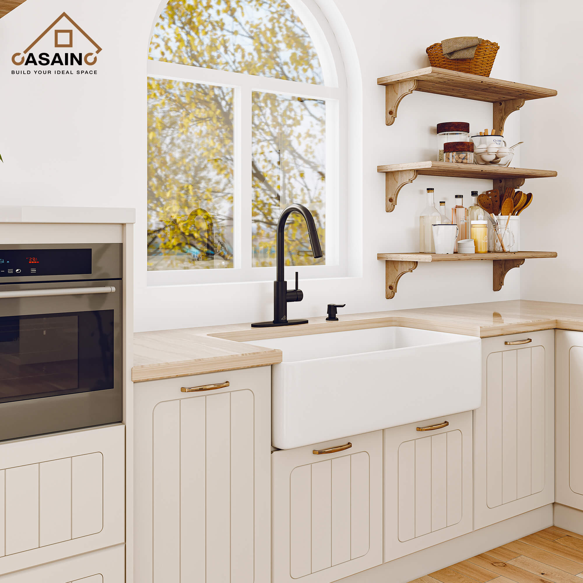 CASAINC Infrared Induction touchless pull down single handle Kitchen Faucet With LED Function in Matte Black/1.8gpm, soap dispenser contain-CASAINC