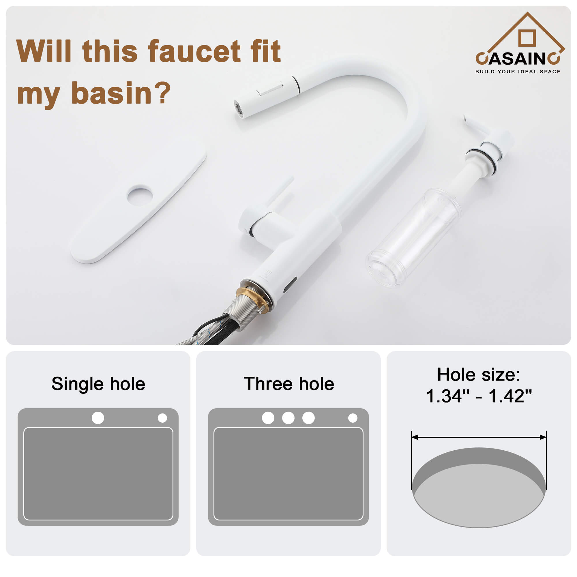 CASAINC Infrared Induction touchless pull down single handle Kitchen Faucet With LED Function in Matte Black/1.8gpm, soap dispenser contain-CASAINC