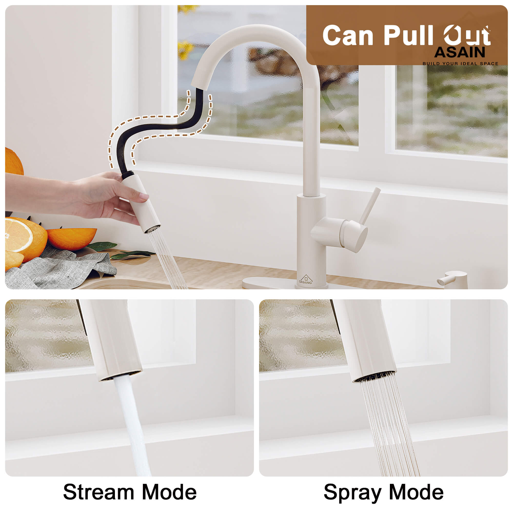 CASAINC Infrared Induction touchless pull down single handle Kitchen Faucet With LED Function in Matte Black/1.8gpm, soap dispenser contain-CASAINC