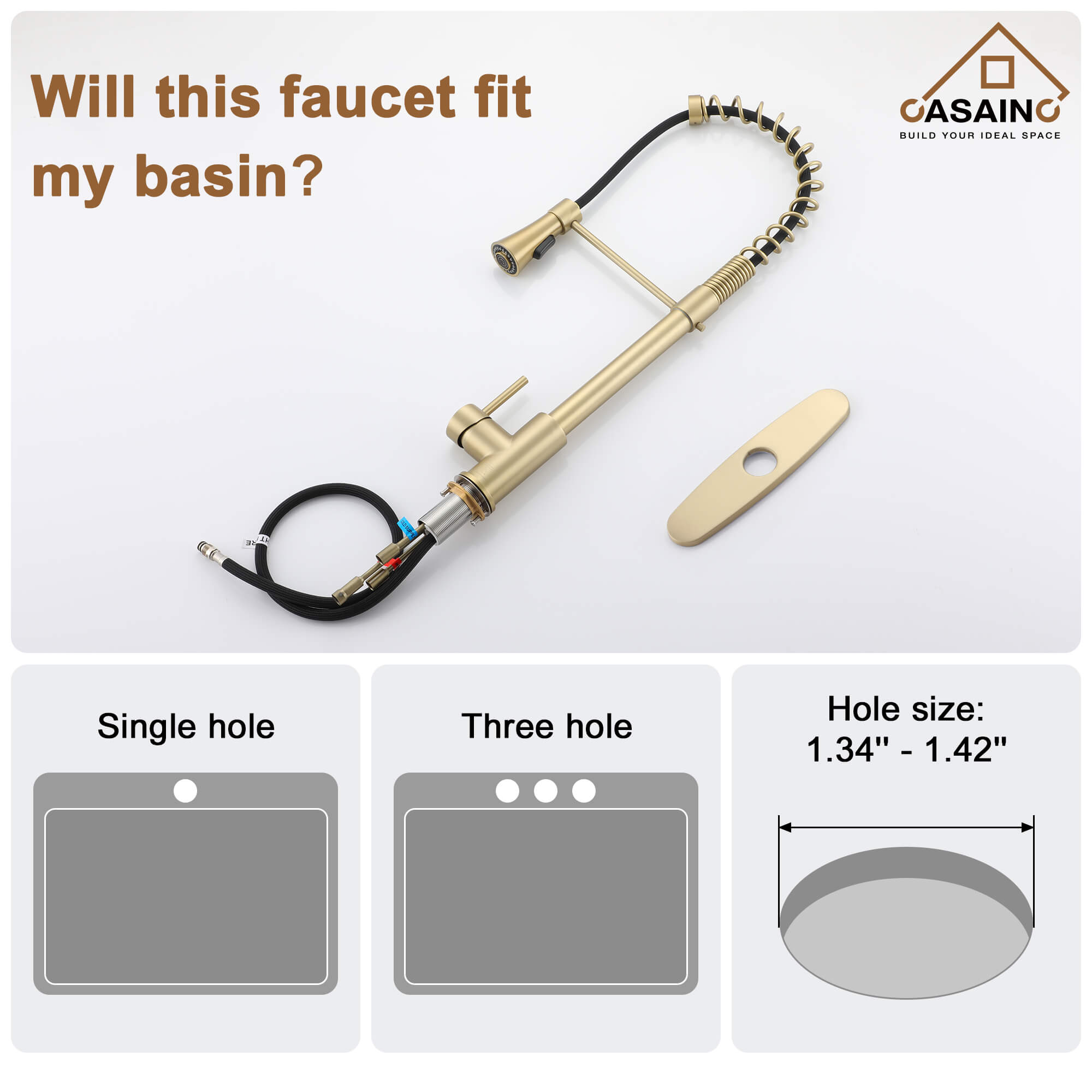 CASAINC 1.8GPM Modern Spring Pull Out Kitchen Faucet in Brushed Nickel and More-CASAINC