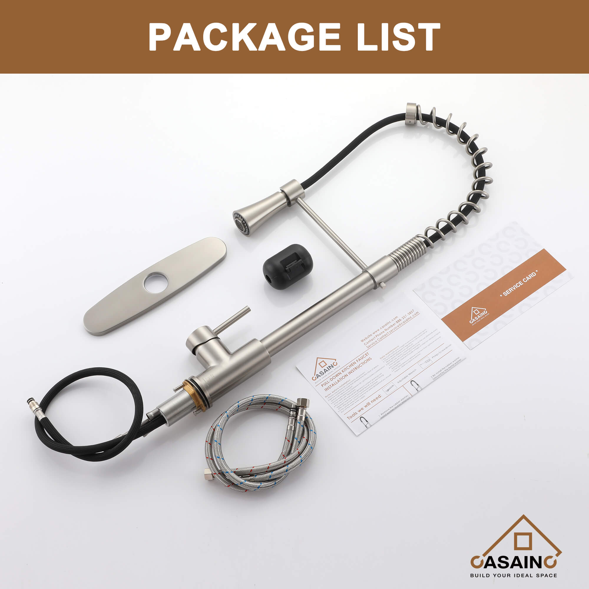 CASAINC 1.8GPM Modern Spring Pull Out Kitchen Faucet in Brushed Nickel and More-CASAINC