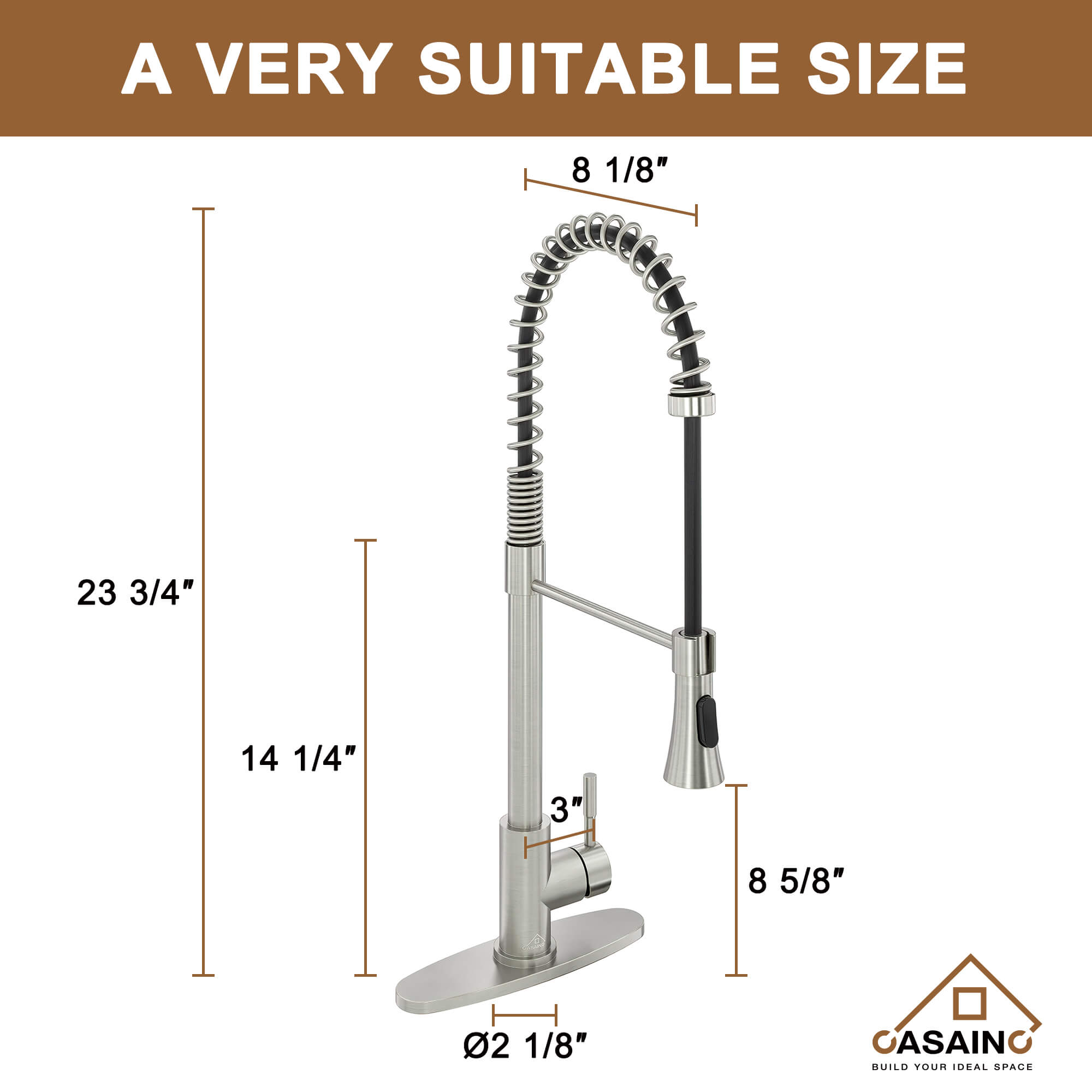 CASAINC 1.8GPM Modern Spring Pull Out Kitchen Faucet in Brushed Nickel and More-CASAINC