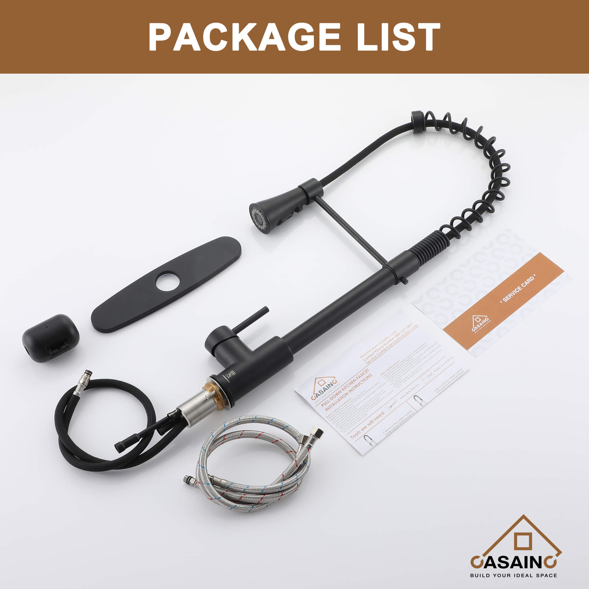 CASAINC 1.8GPM Modern Spring Pull Out Kitchen Faucet in Brushed Nickel and More-CASAINC