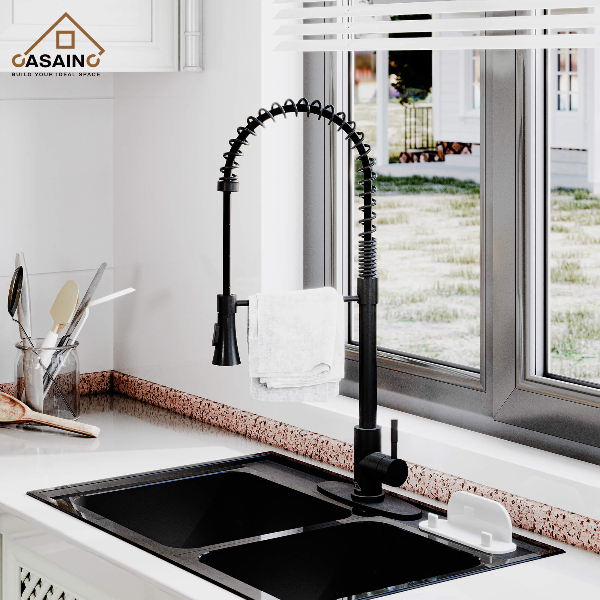CASAINC 1.8GPM Modern Spring Pull Out Kitchen Faucet in Brushed Nickel and More-CASAINC