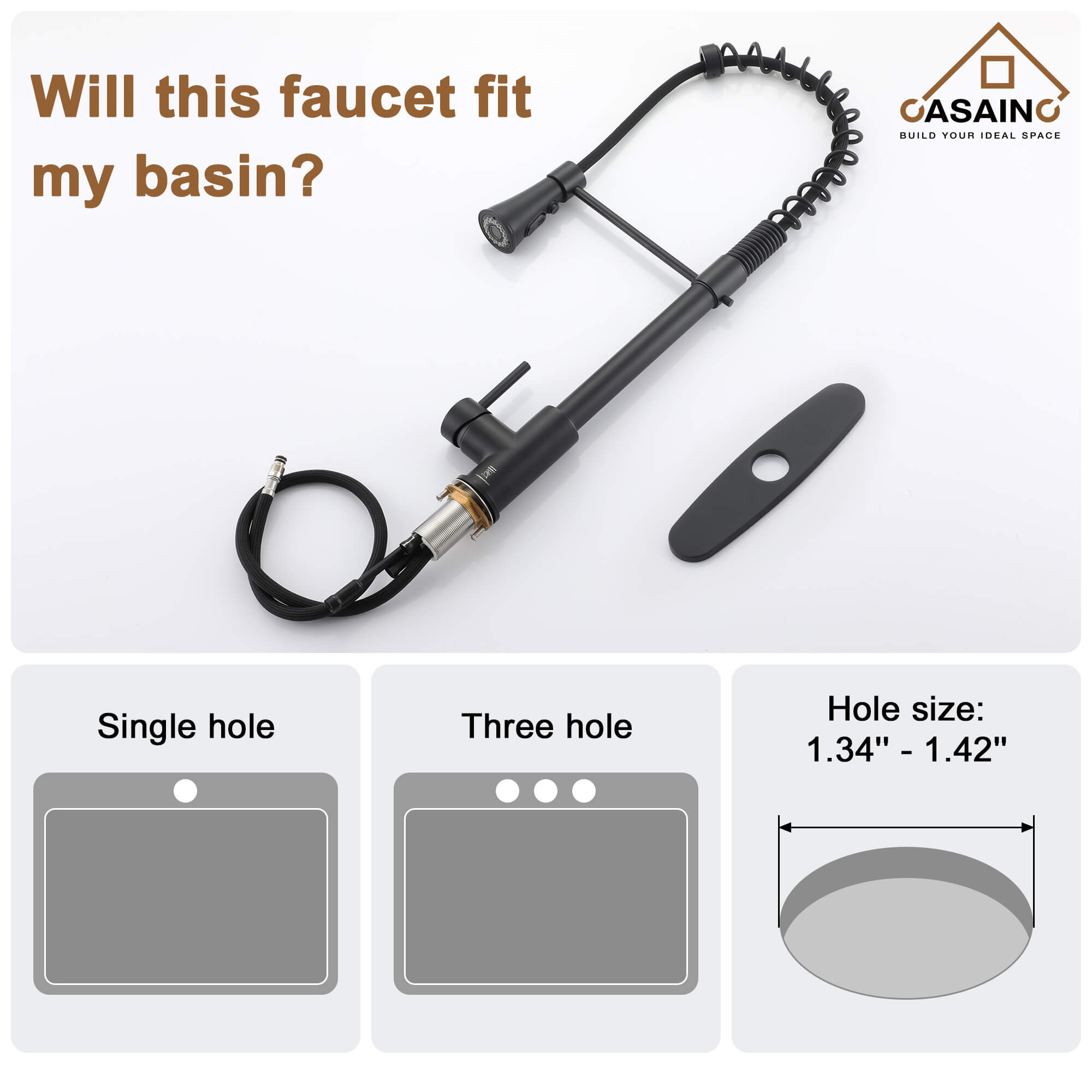 CASAINC 1.8GPM Modern Spring Pull Out Kitchen Faucet in Brushed Nickel and More-CASAINC