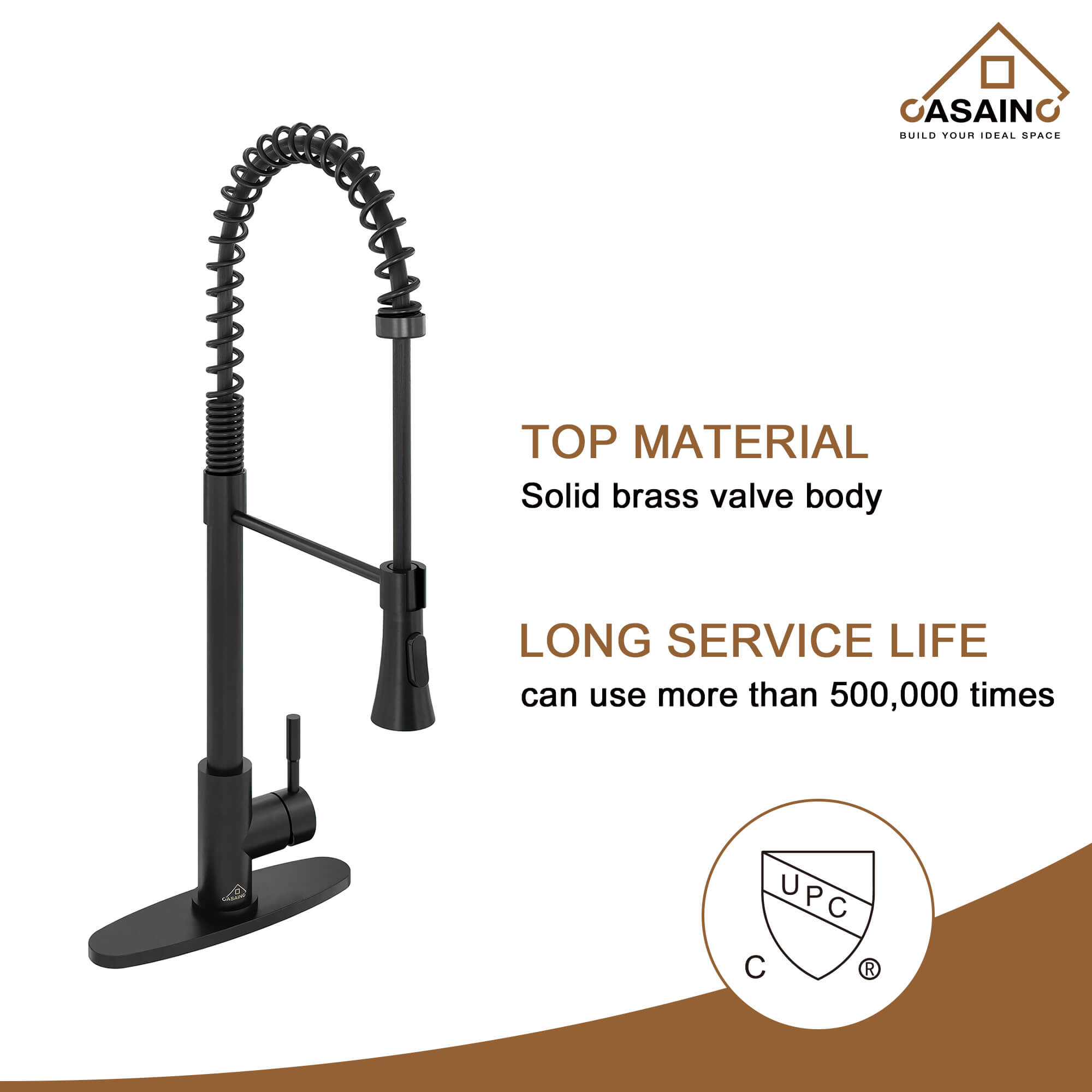 CASAINC 1.8GPM Modern Spring Pull Out Kitchen Faucet in Brushed Nickel and More-CASAINC