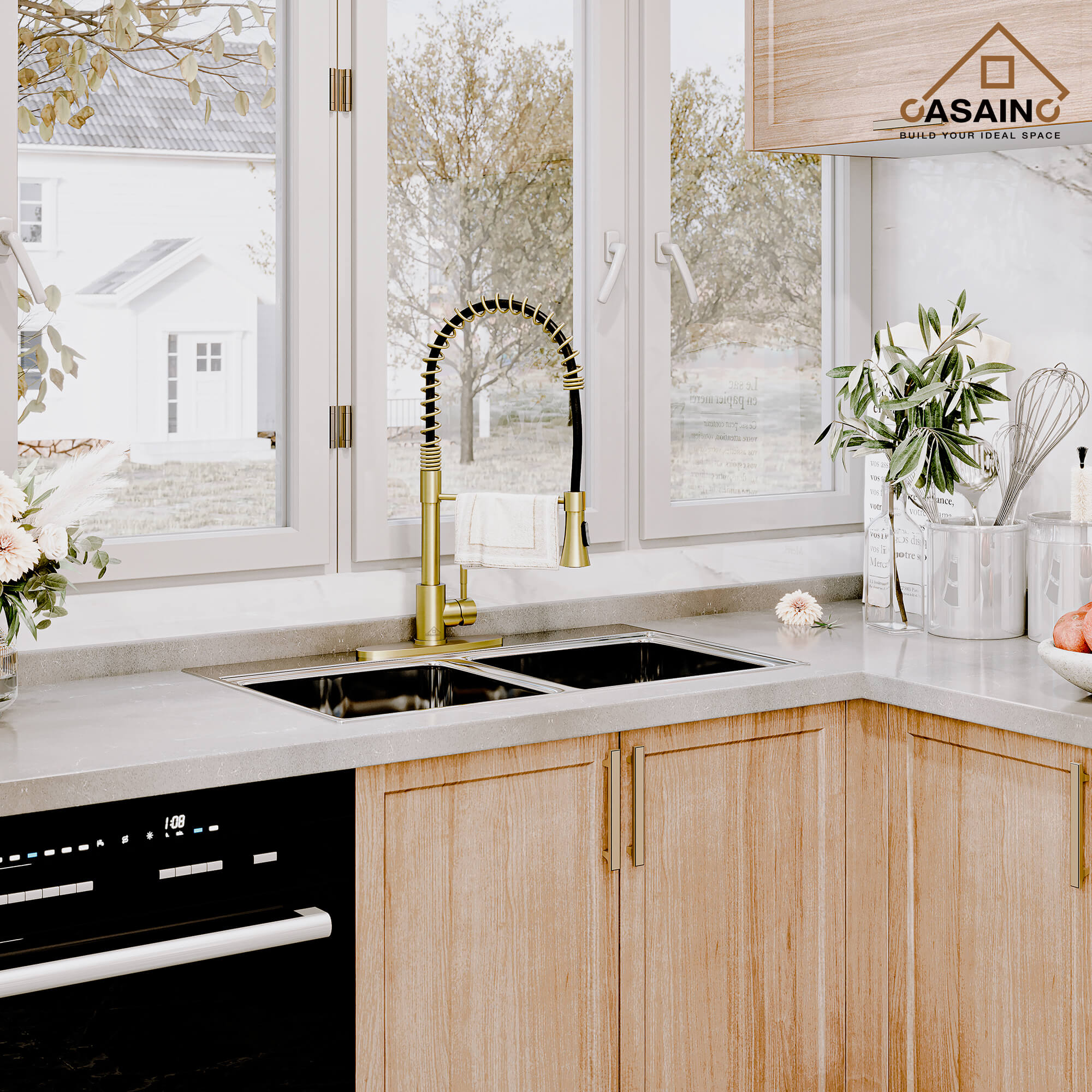 CASAINC 1.8GPM Non-pull Kitchen Faucet with Base Plate in Matte Black and More-CASAINC