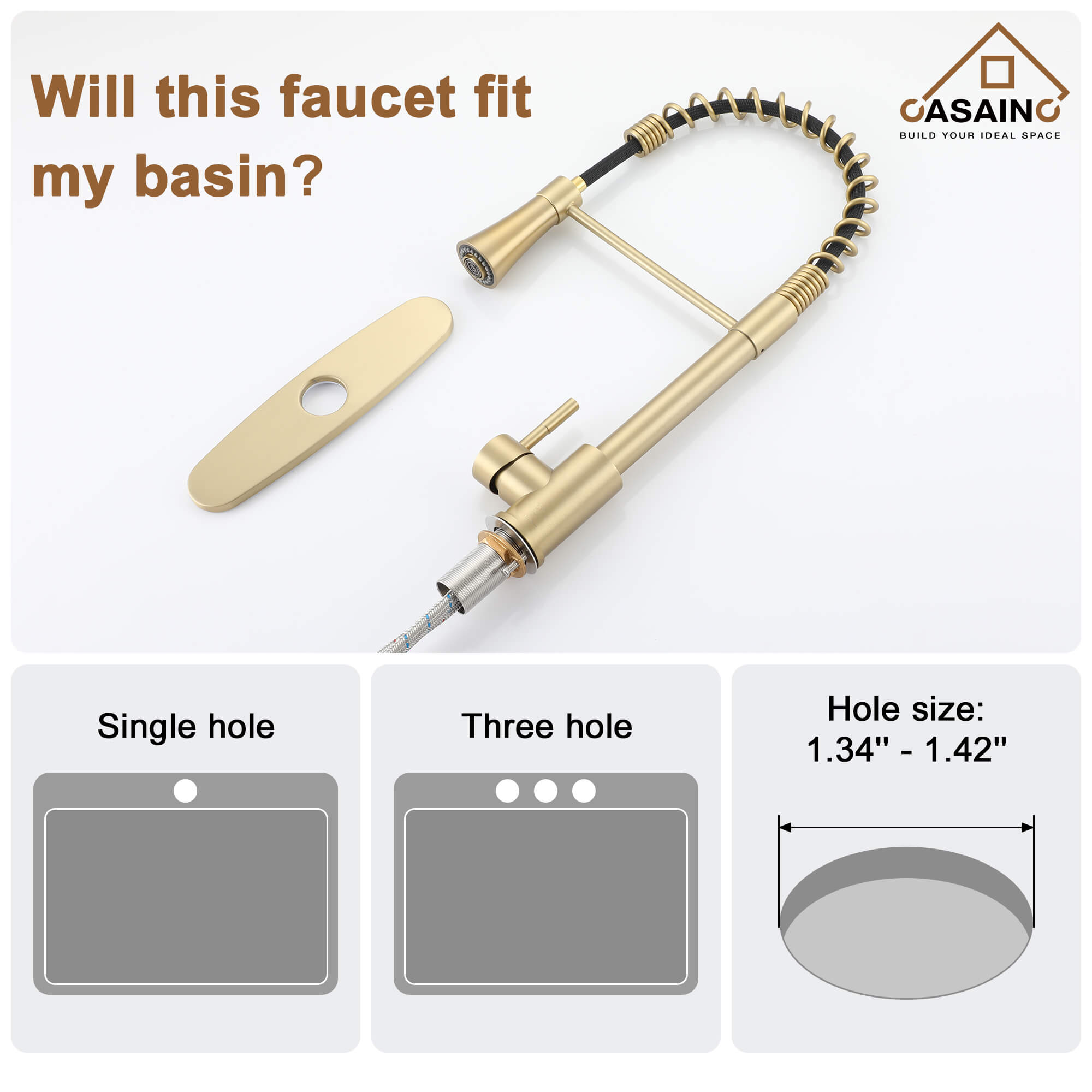 CASAINC 1.8GPM Non-pull Kitchen Faucet with Base Plate in Matte Black and More-CASAINC