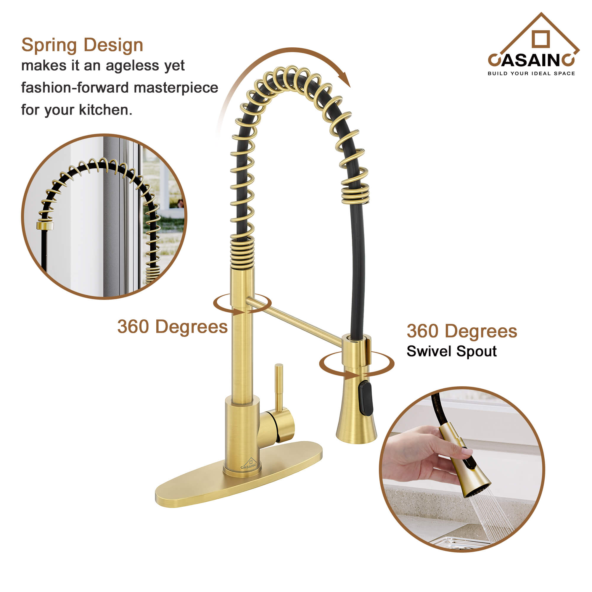 CASAINC 1.8GPM Non-pull Kitchen Faucet with Base Plate in Matte Black and More-CASAINC