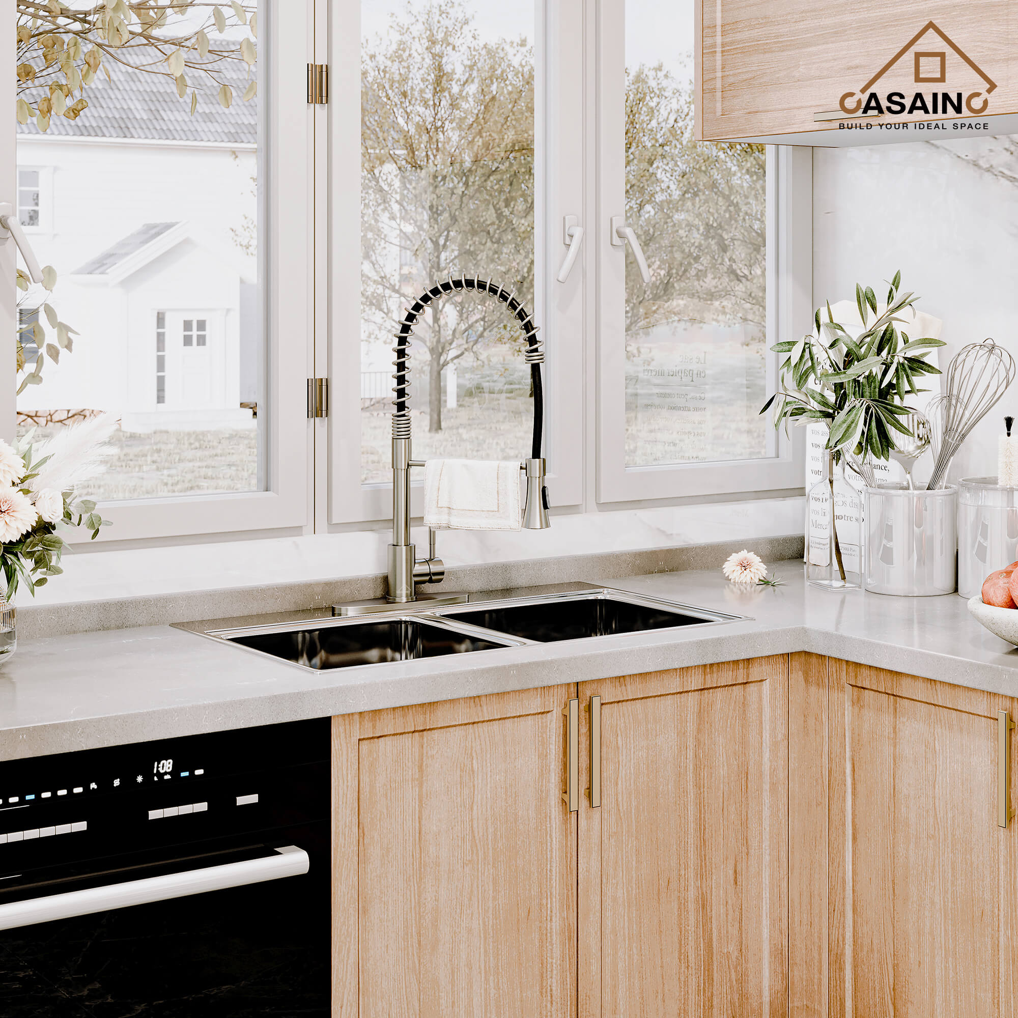 CASAINC 1.8GPM Non-pull Kitchen Faucet with Base Plate in Matte Black and More-CASAINC