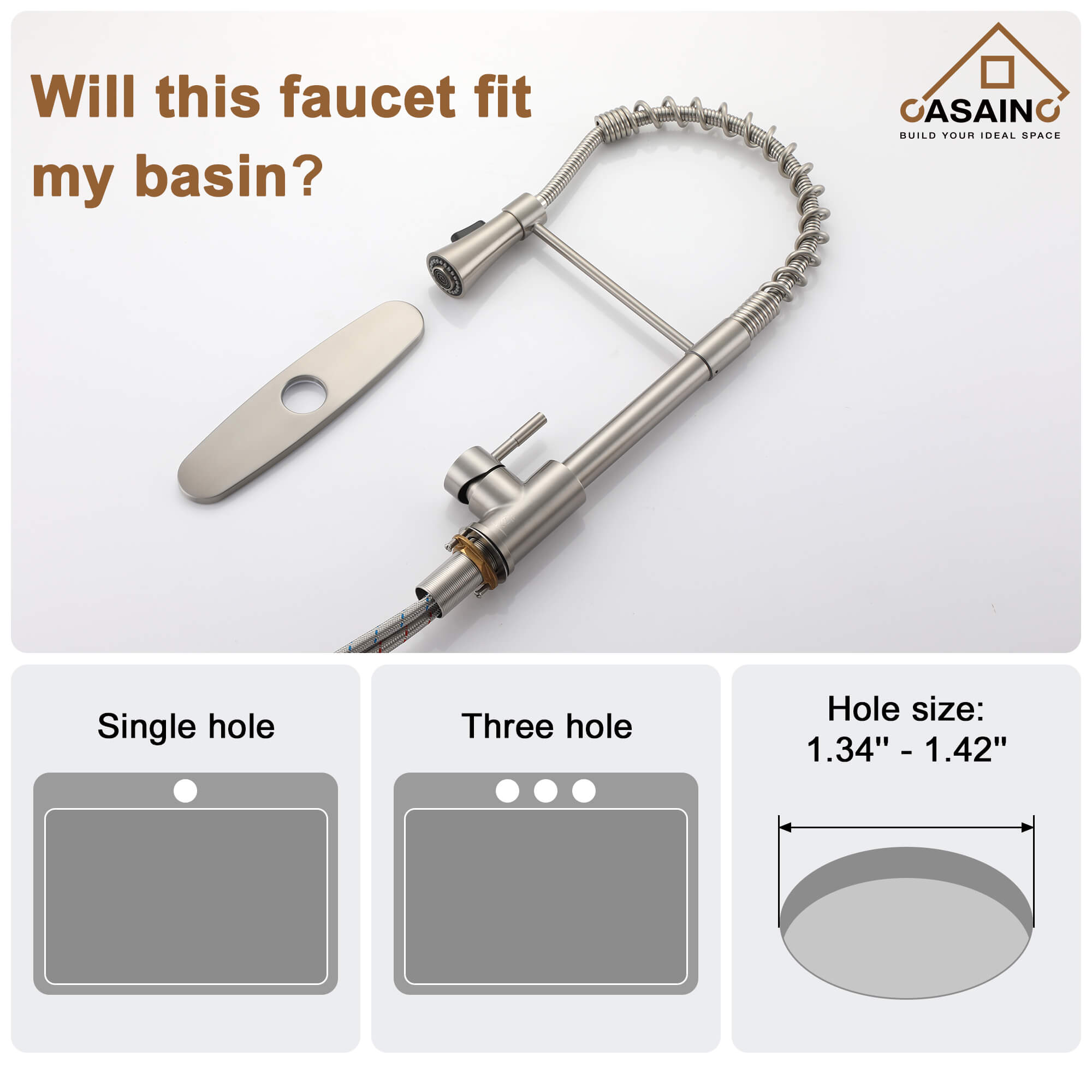 CASAINC 1.8GPM Non-pull Kitchen Faucet with Base Plate in Matte Black and More-CASAINC