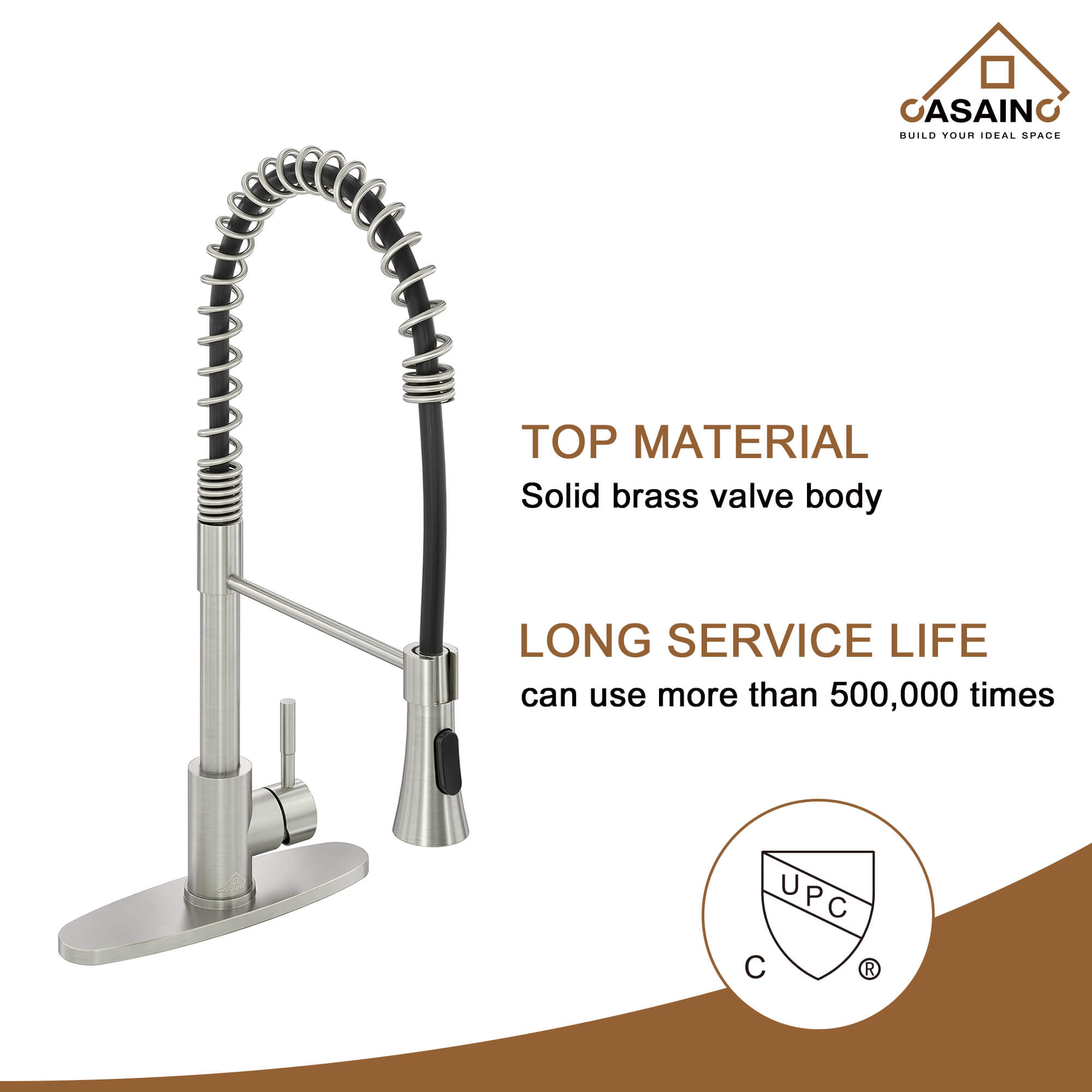 CASAINC 1.8GPM Non-pull Kitchen Faucet with Base Plate in Matte Black and More-CASAINC