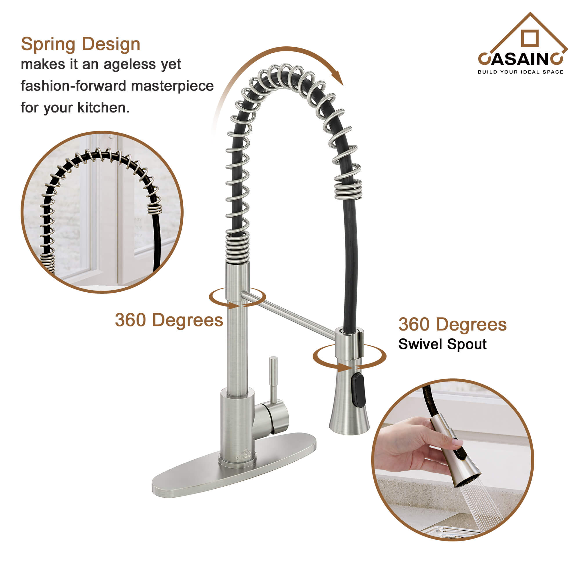 CASAINC 1.8GPM Non-pull Kitchen Faucet with Base Plate in Matte Black and More-CASAINC