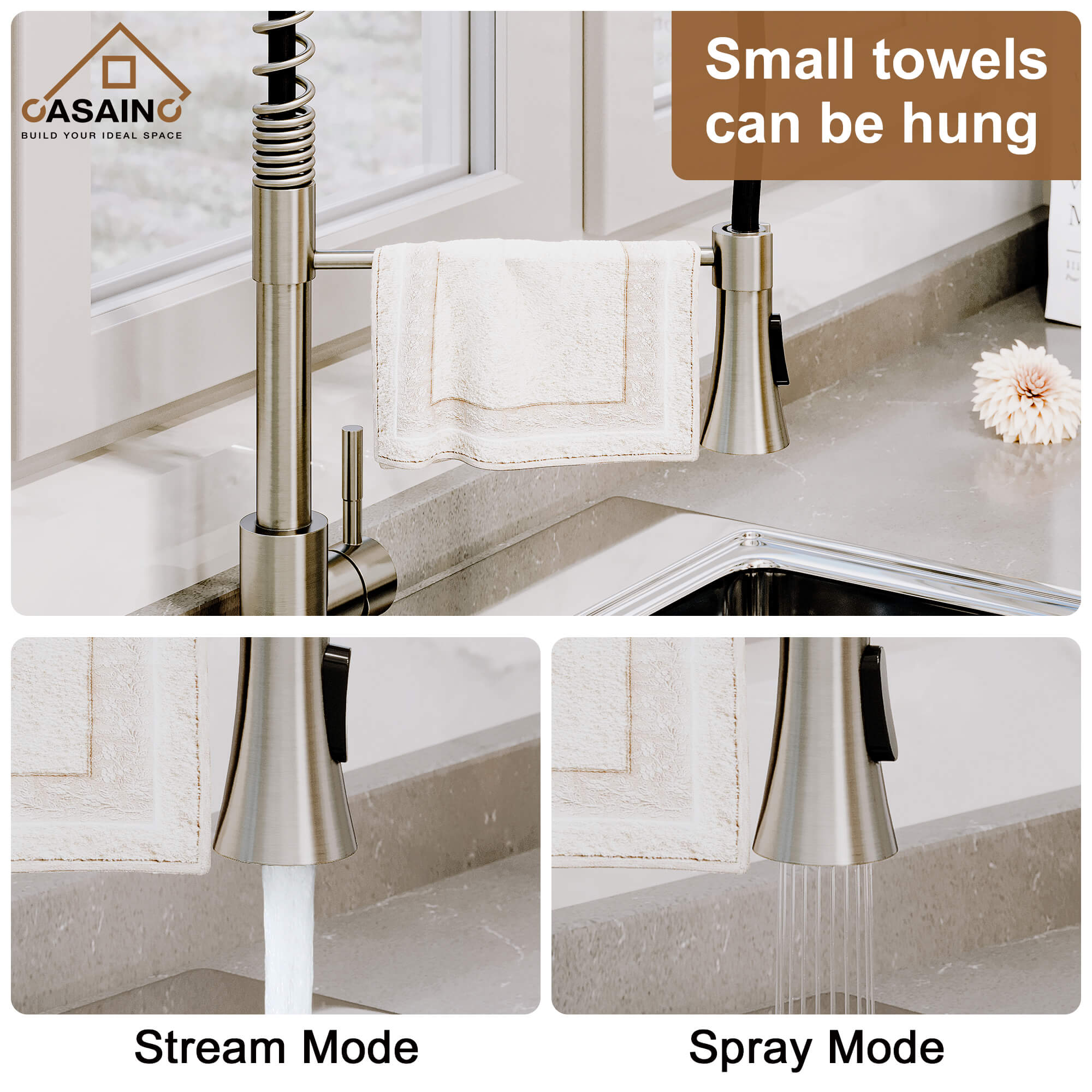 CASAINC 1.8GPM Non-pull Kitchen Faucet with Base Plate in Matte Black and More-CASAINC