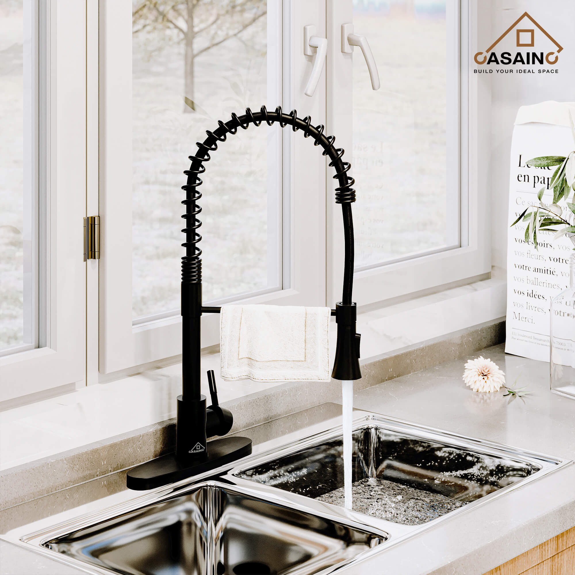 CASAINC 1.8GPM Non-pull Kitchen Faucet with Base Plate in Matte Black and More-CASAINC