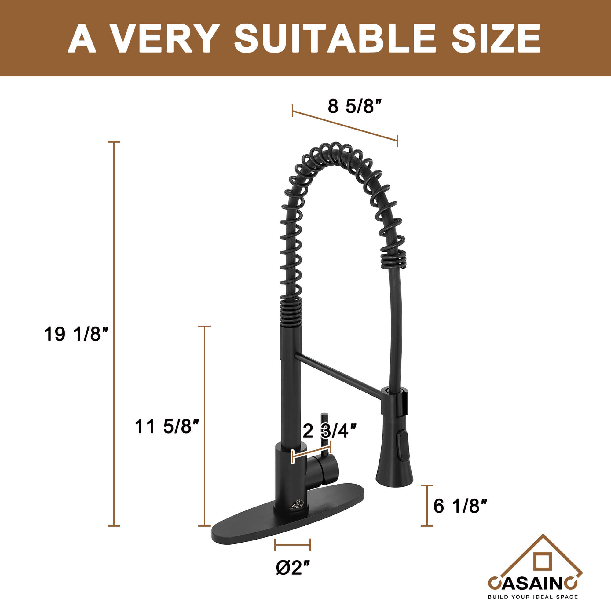 CASAINC 1.8GPM Non-pull Kitchen Faucet with Base Plate in Matte Black and More-CASAINC