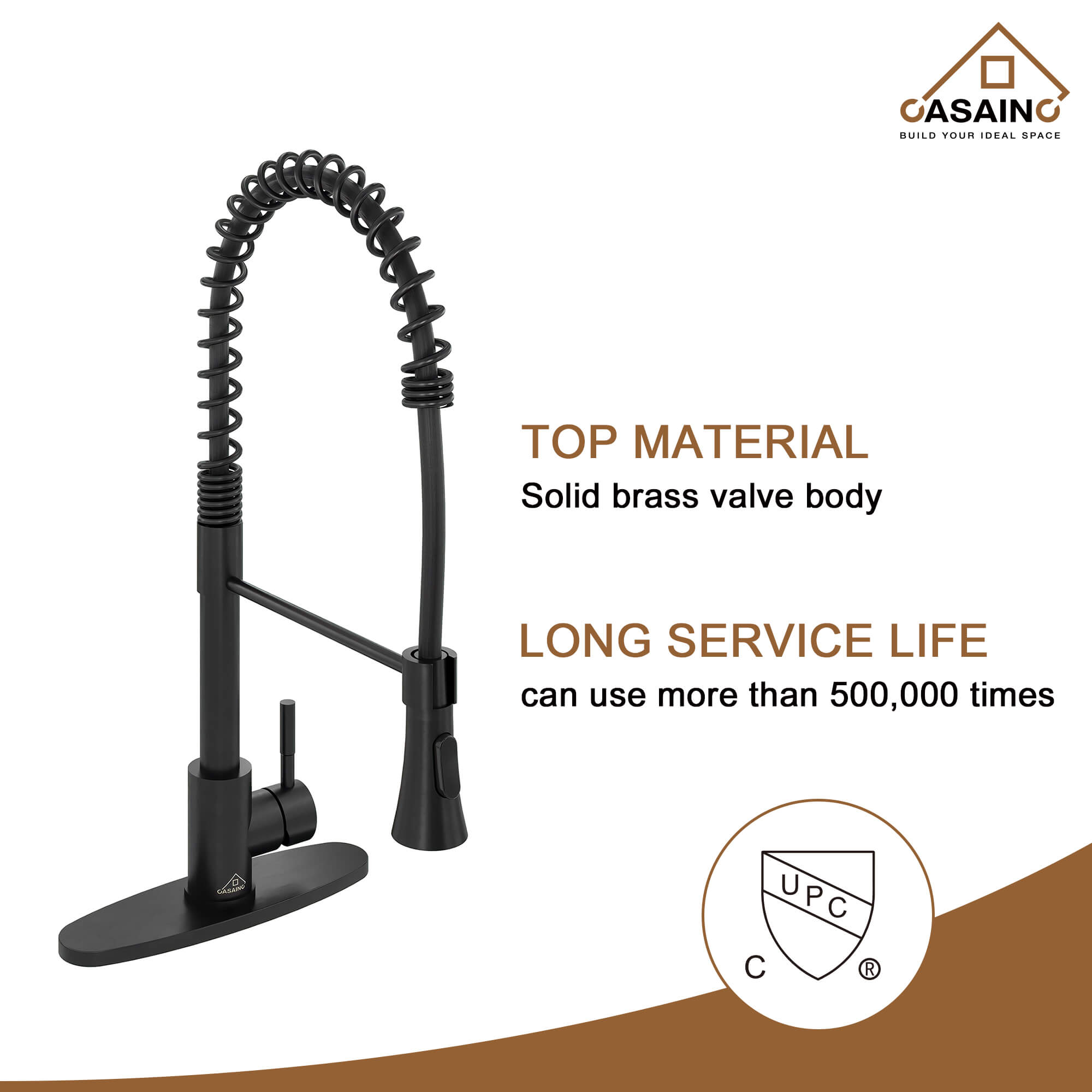 CASAINC 1.8GPM Non-pull Kitchen Faucet with Base Plate in Matte Black and More-CASAINC