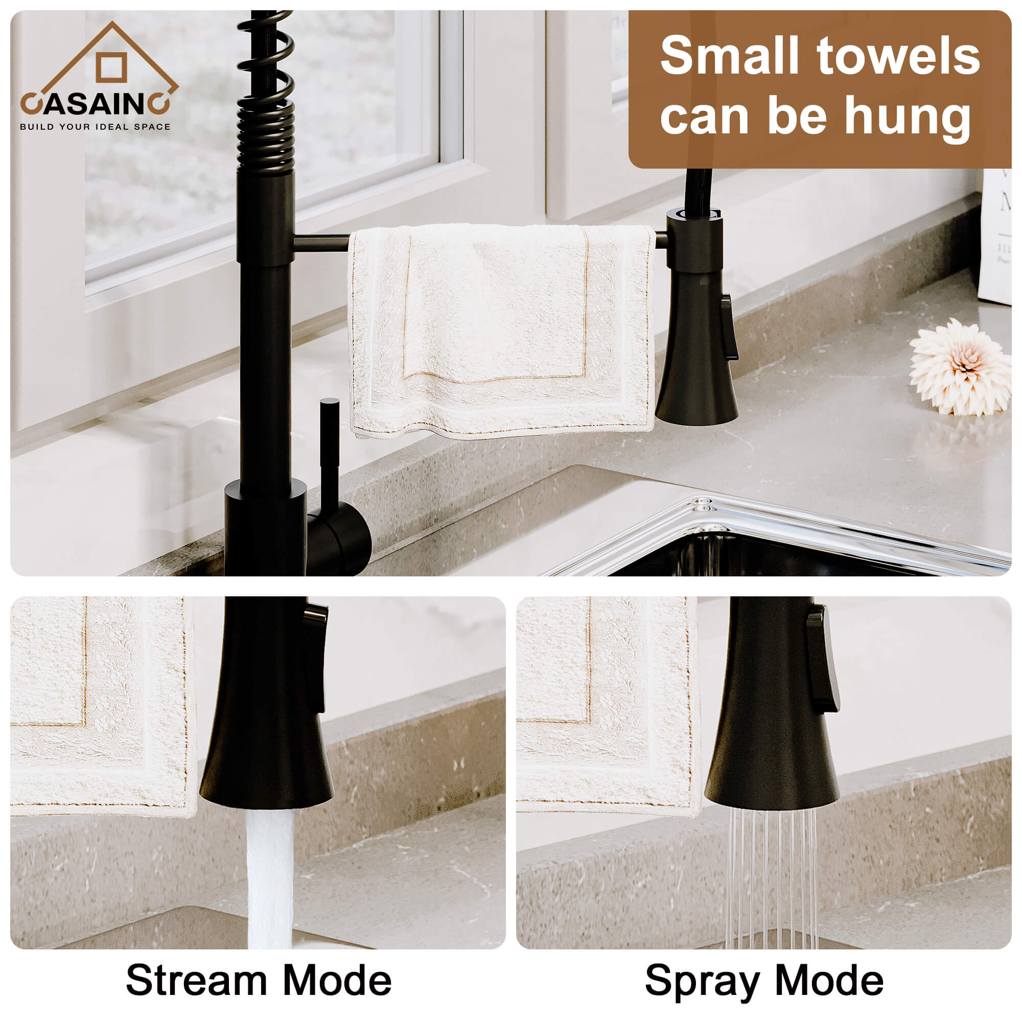 CASAINC 1.8GPM Non-pull Kitchen Faucet with Base Plate in Matte Black and More-CASAINC