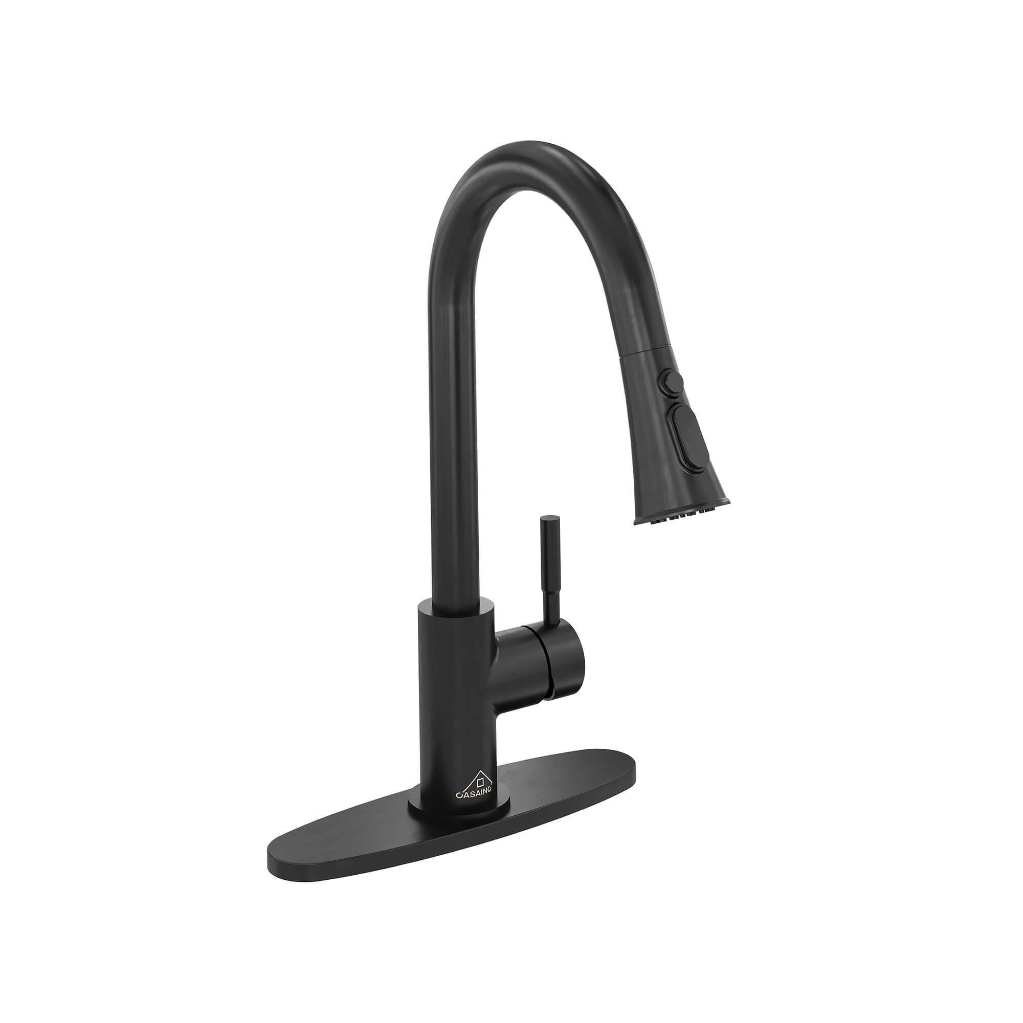CASAINC 1.8GPM Pull-out Kitchen Faucet in Matte Black/White-CASAINC